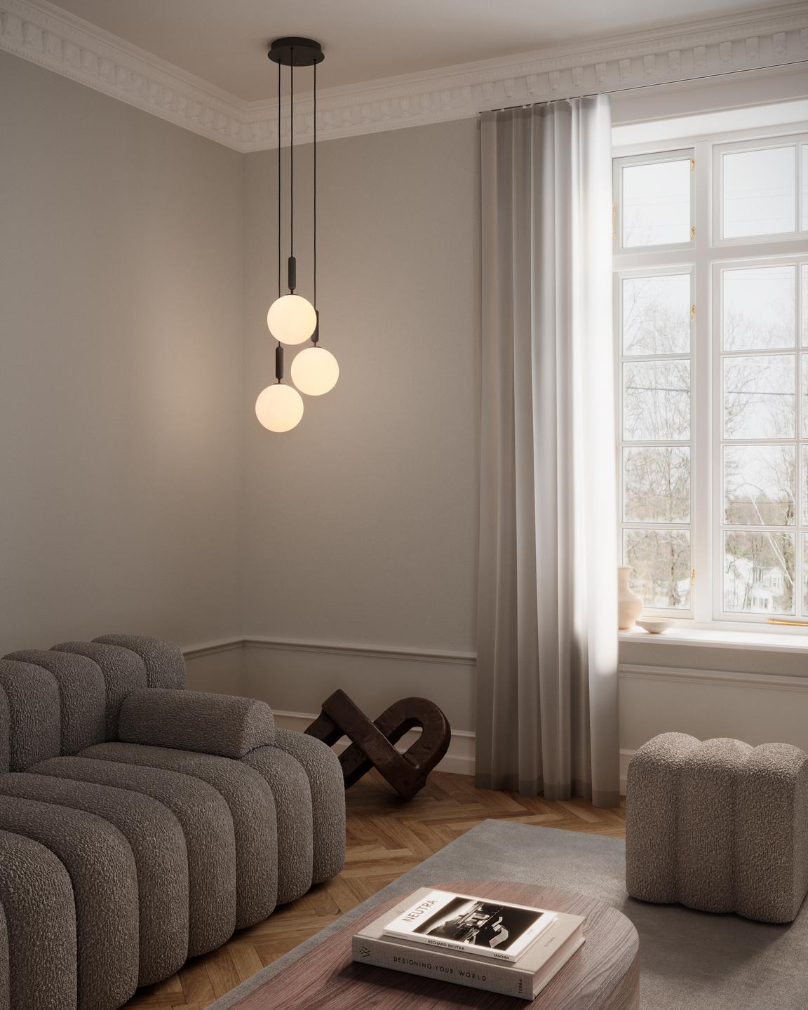 Pendelleuchte MIIRA 3 grafit mit opalem Glas