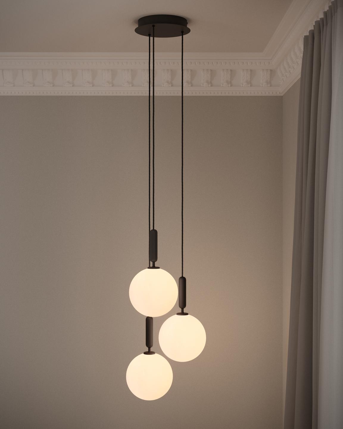 Pendelleuchte MIIRA 3 grafit mit opalem Glas