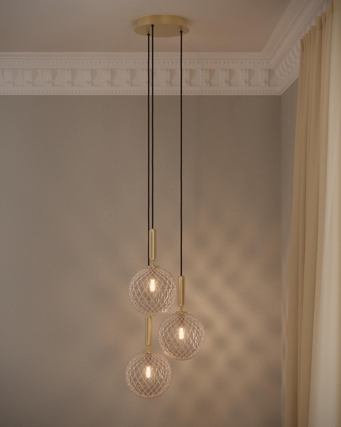 MIIRA Pendant Lamp 3 Brass with Transparent Glass