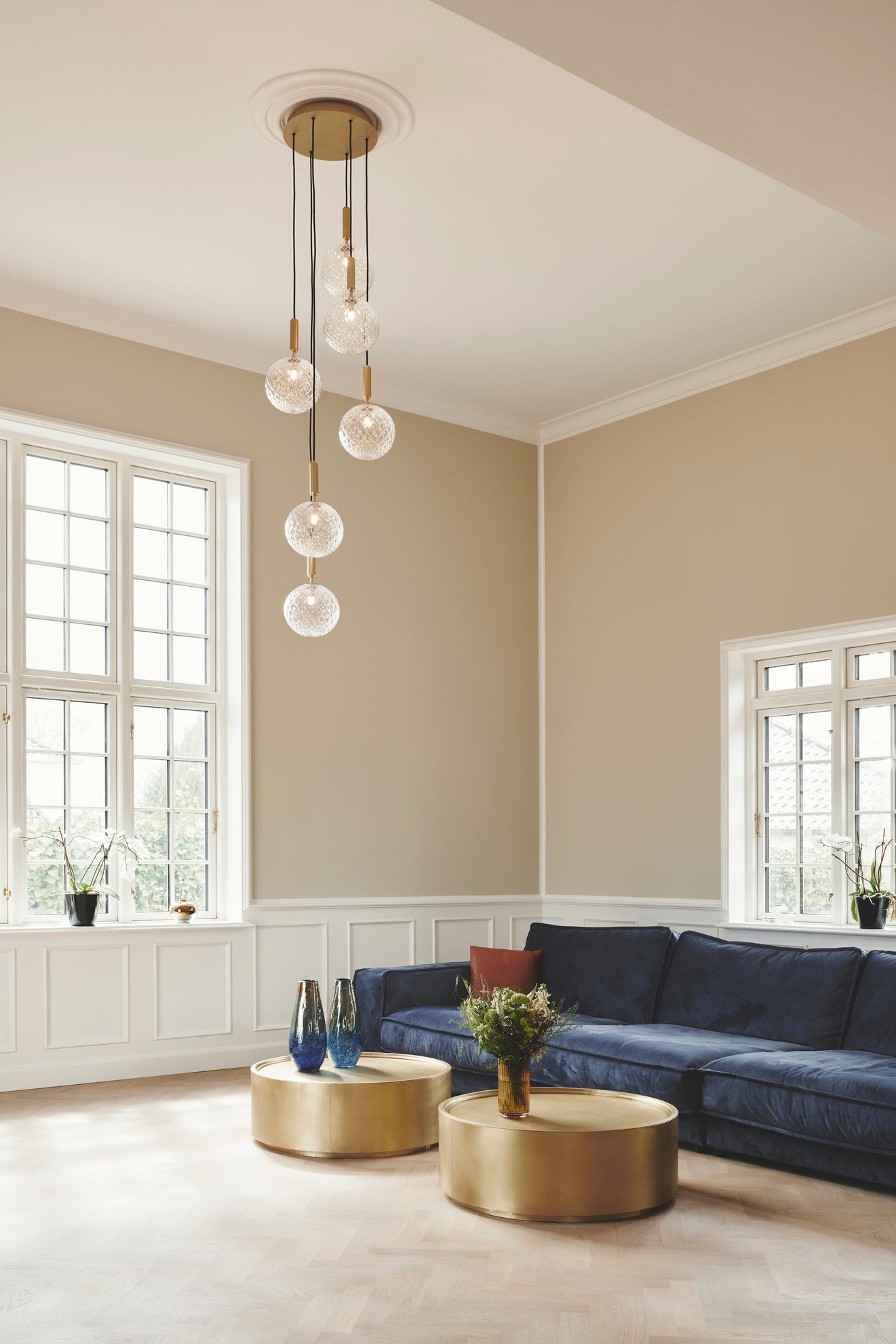 Pendelleuchte MIIRA 6 messing mit transparentem Glas