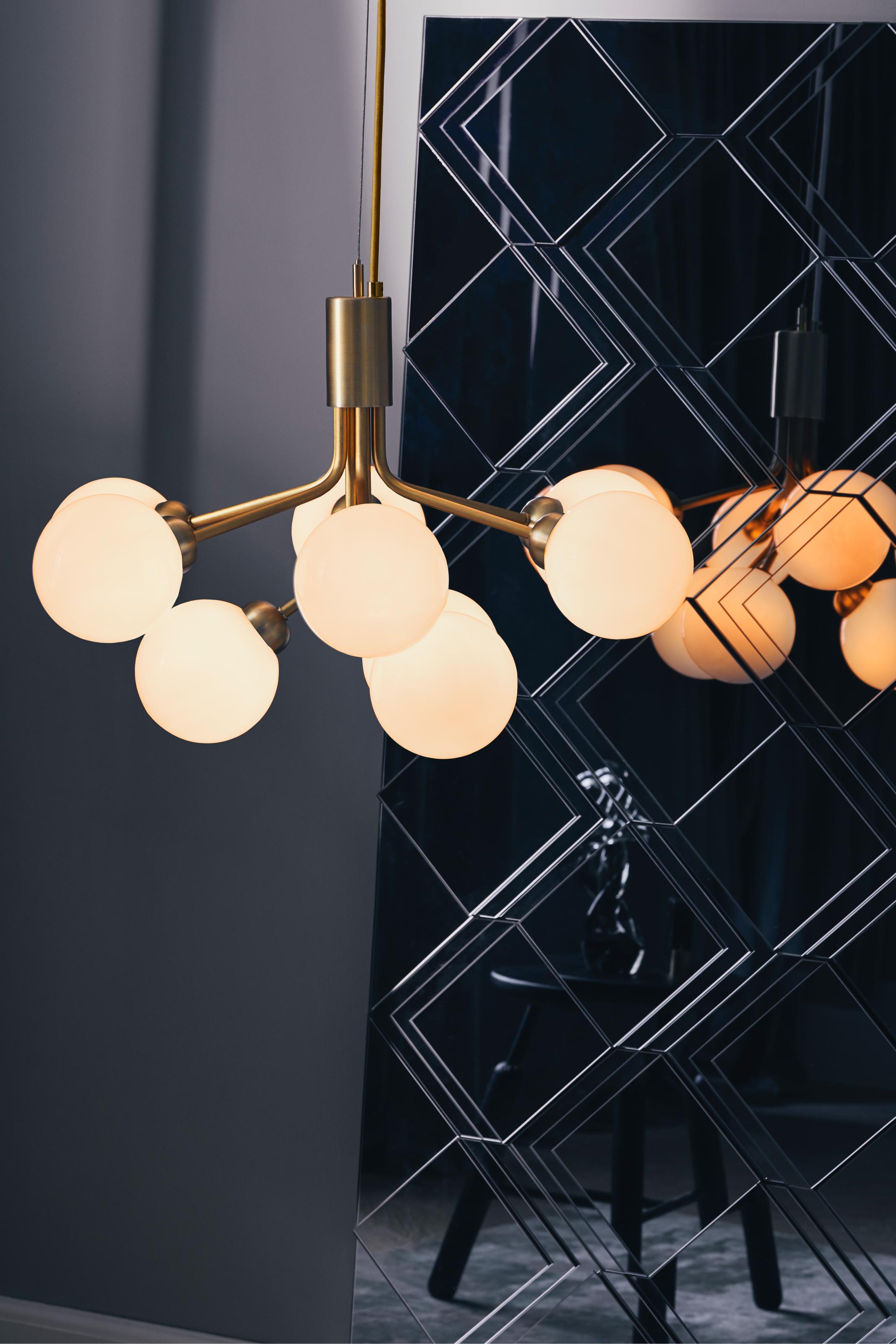 APIALES 9 Pendant Lamp in Brass with Opal Glass