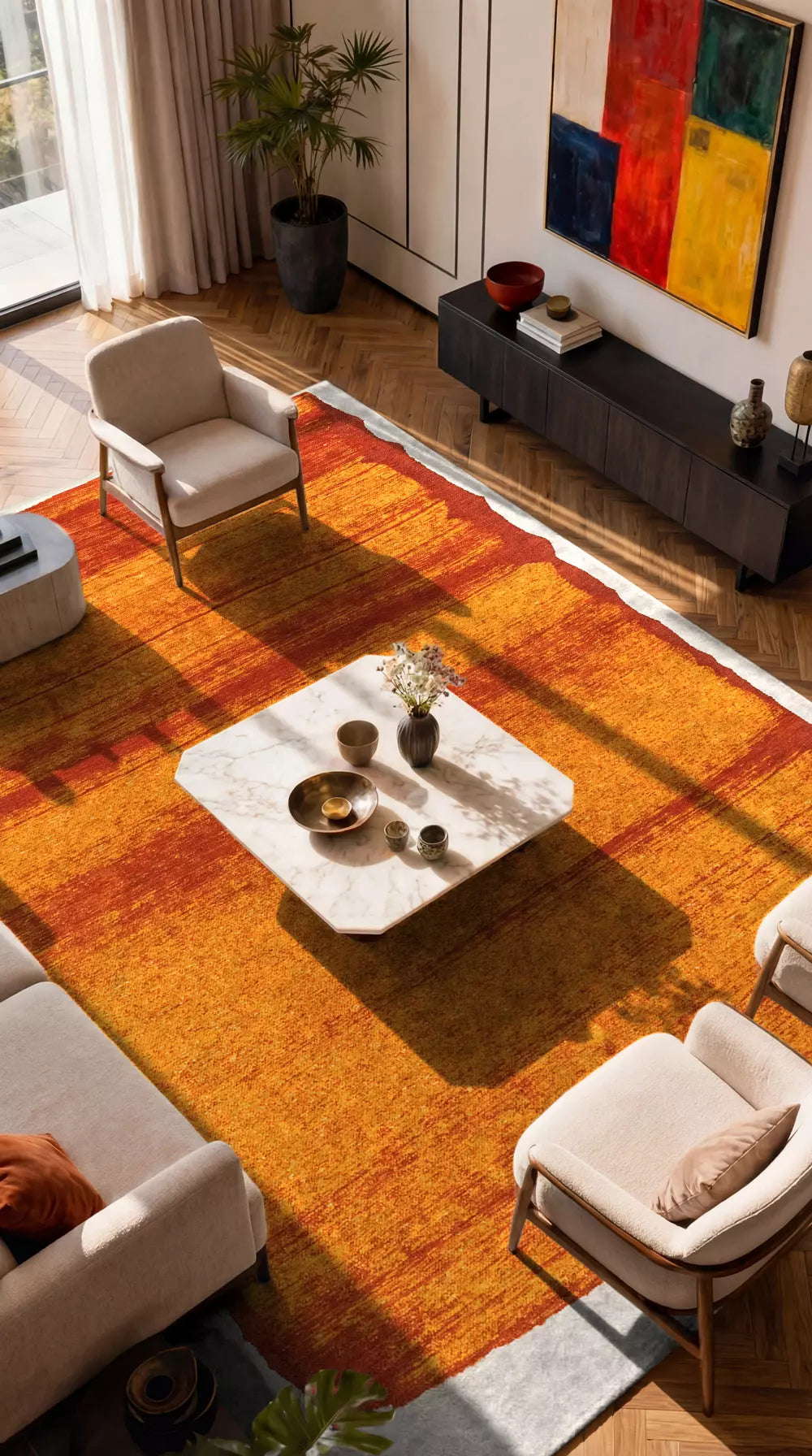 Vloerkleed BRUSH beige met oranje