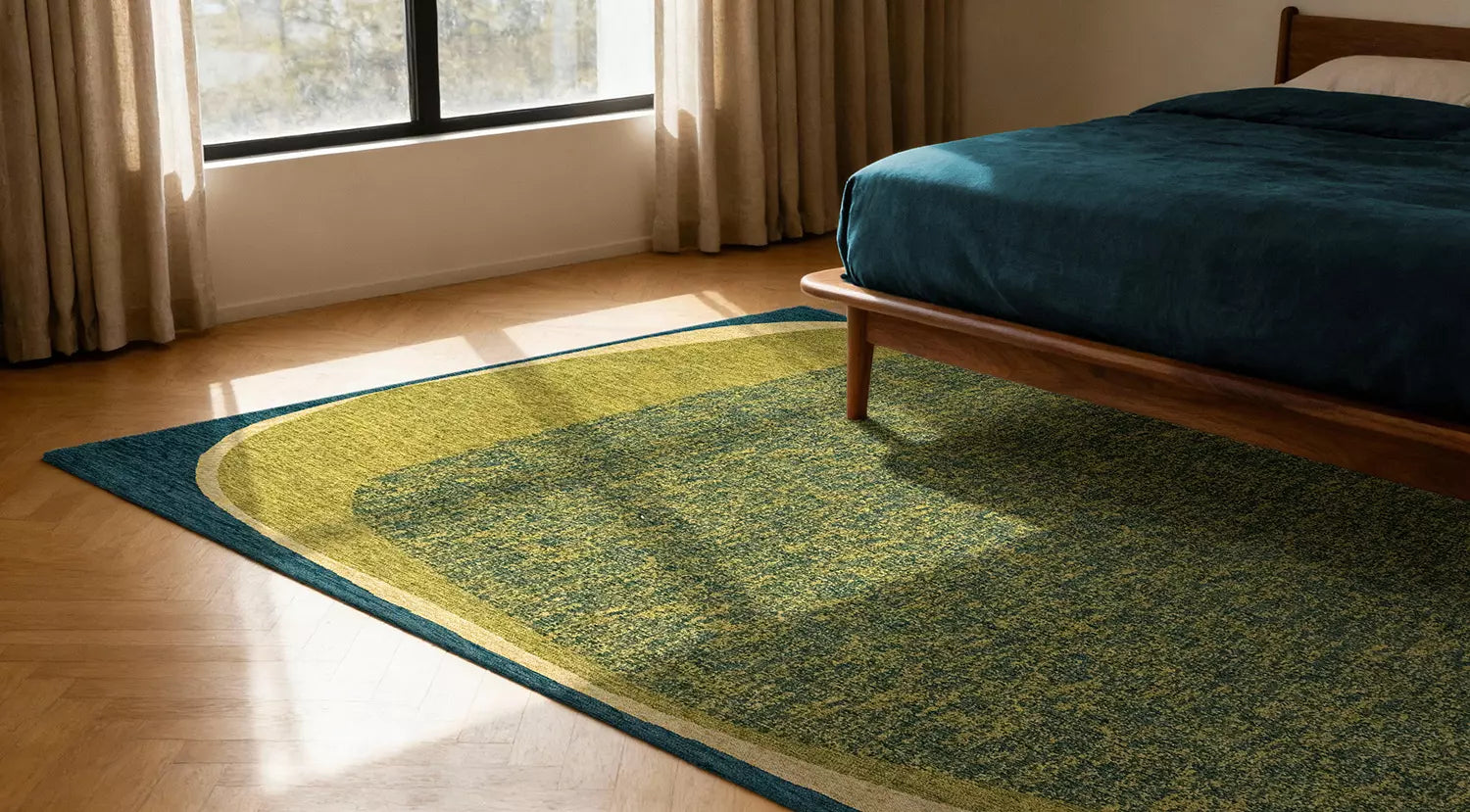 Vloerkleed MARBLE groen met blauw en beige
