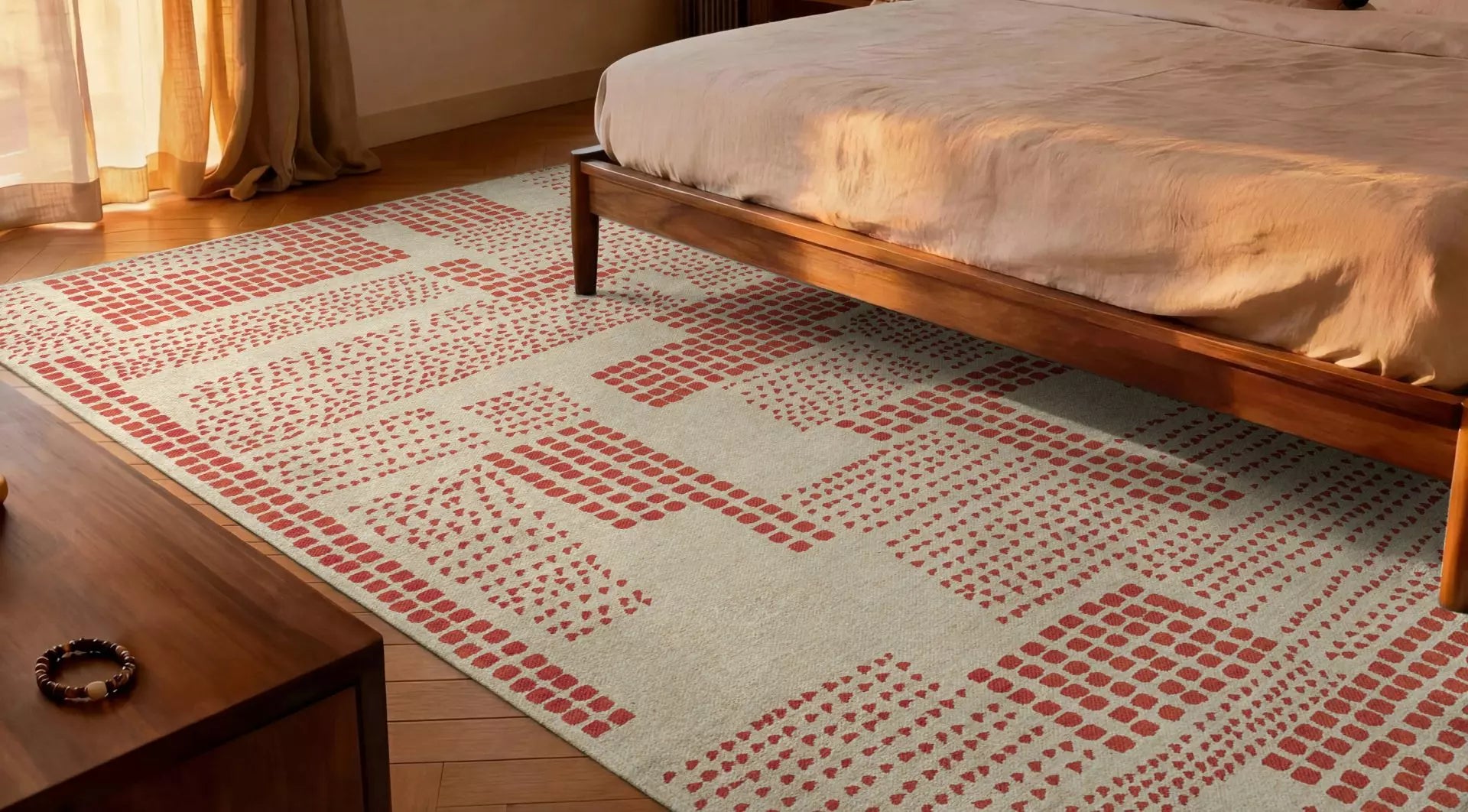 Beige ZEN vloerkleed met oranje