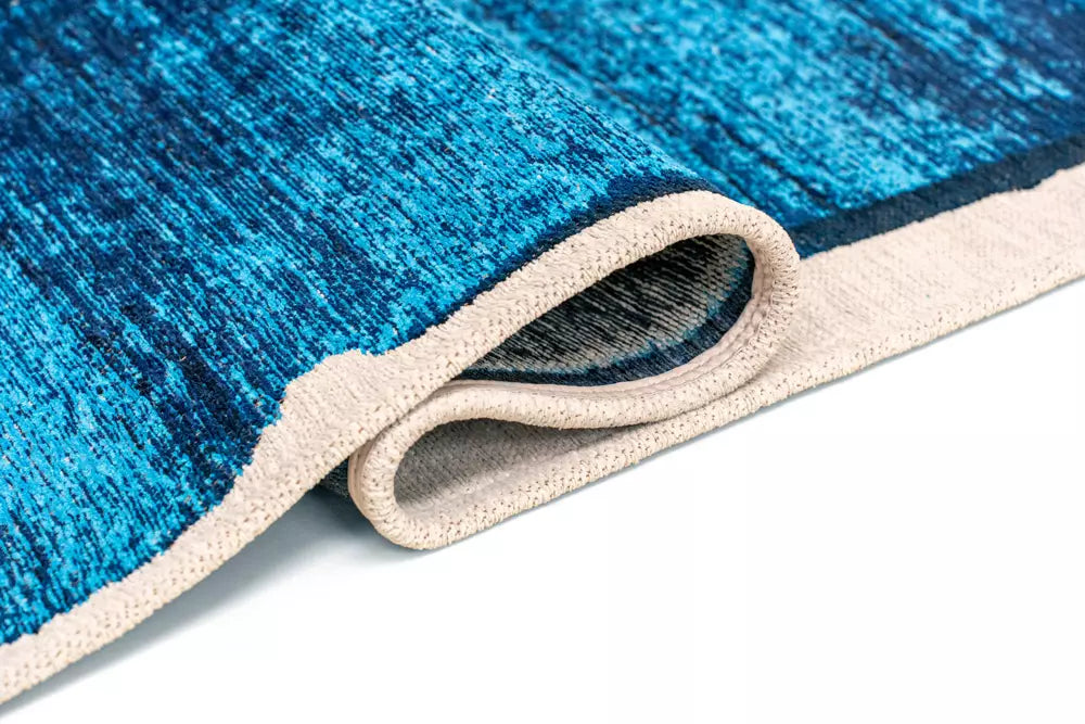 Vloerkleed BRUSH blauw met beige