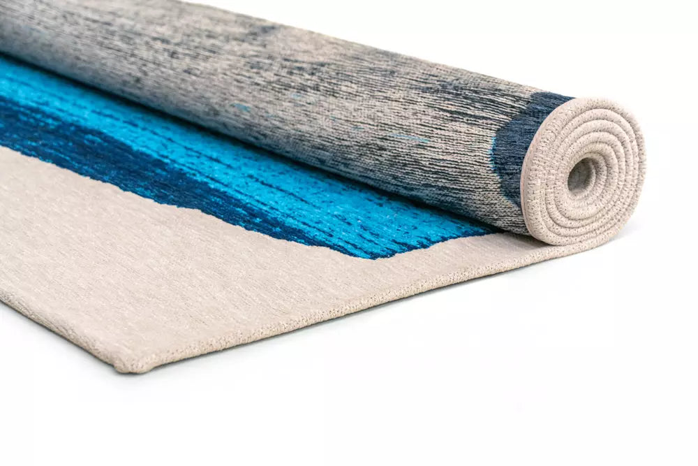 Vloerkleed BRUSH blauw met beige