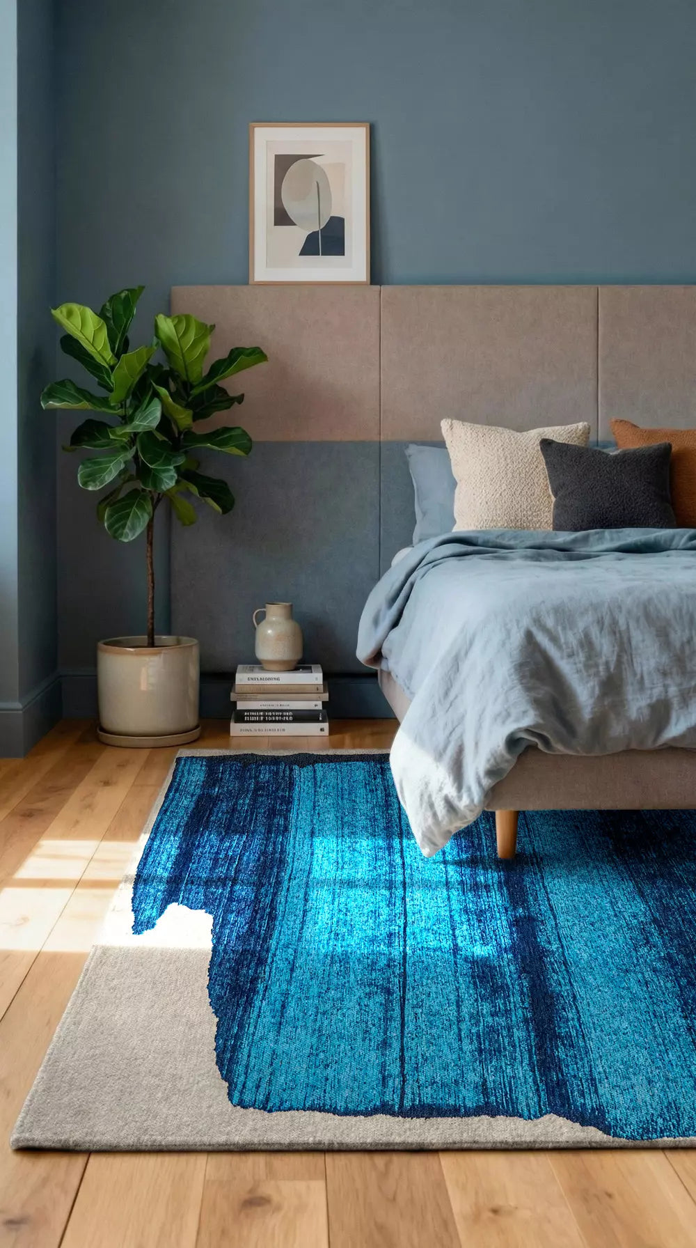 Vloerkleed BRUSH blauw met beige