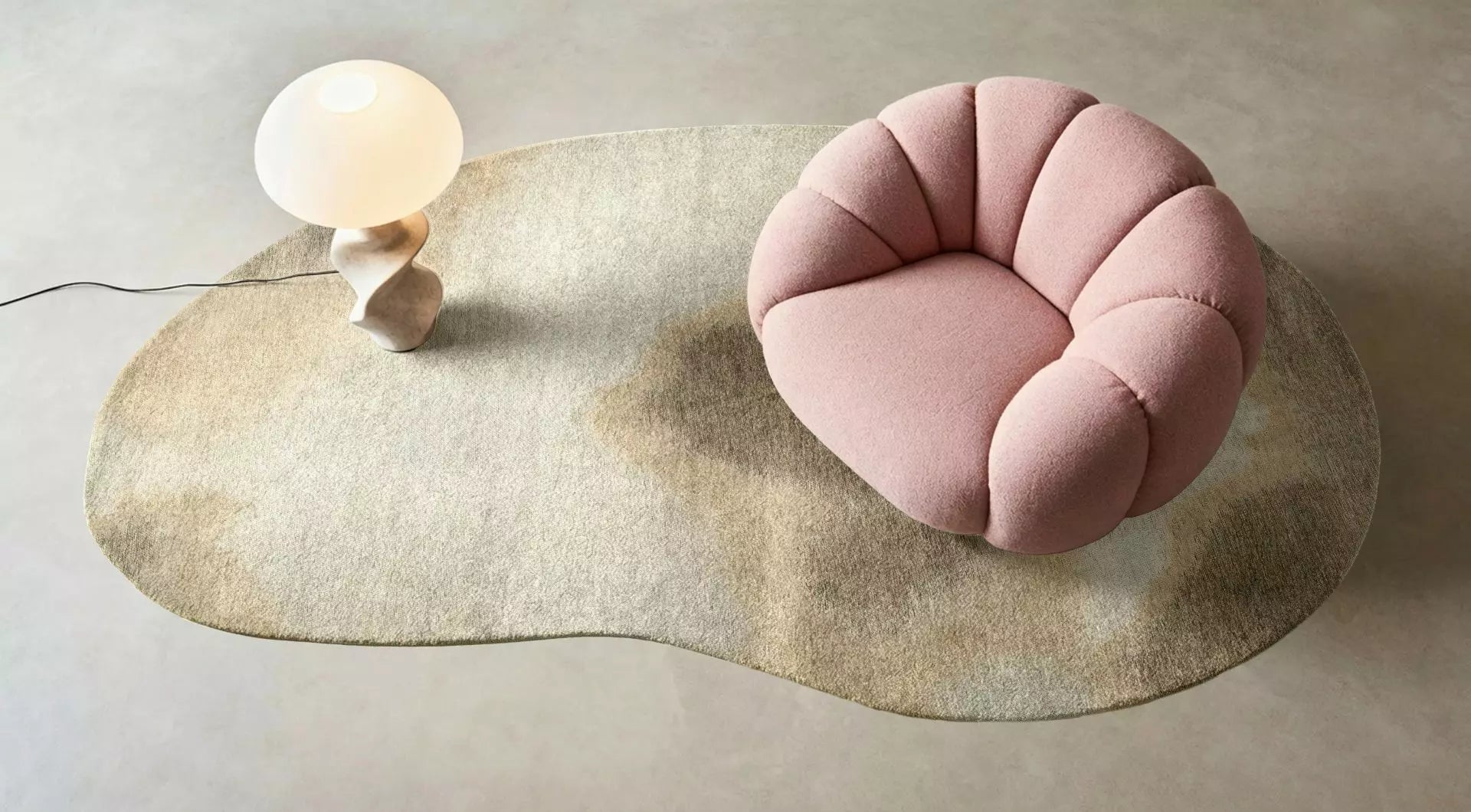 Ovale tapijt AQUARELLE LEAF crème met beige