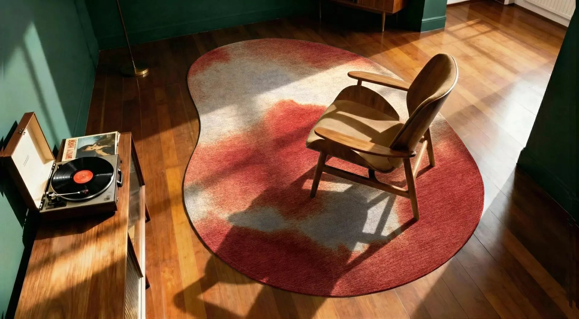 Ovale vloerkleed AQUARELLE LEAF rood met oranje