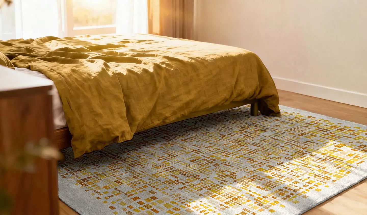 CUBIK beige vloerkleed met oranje en geel