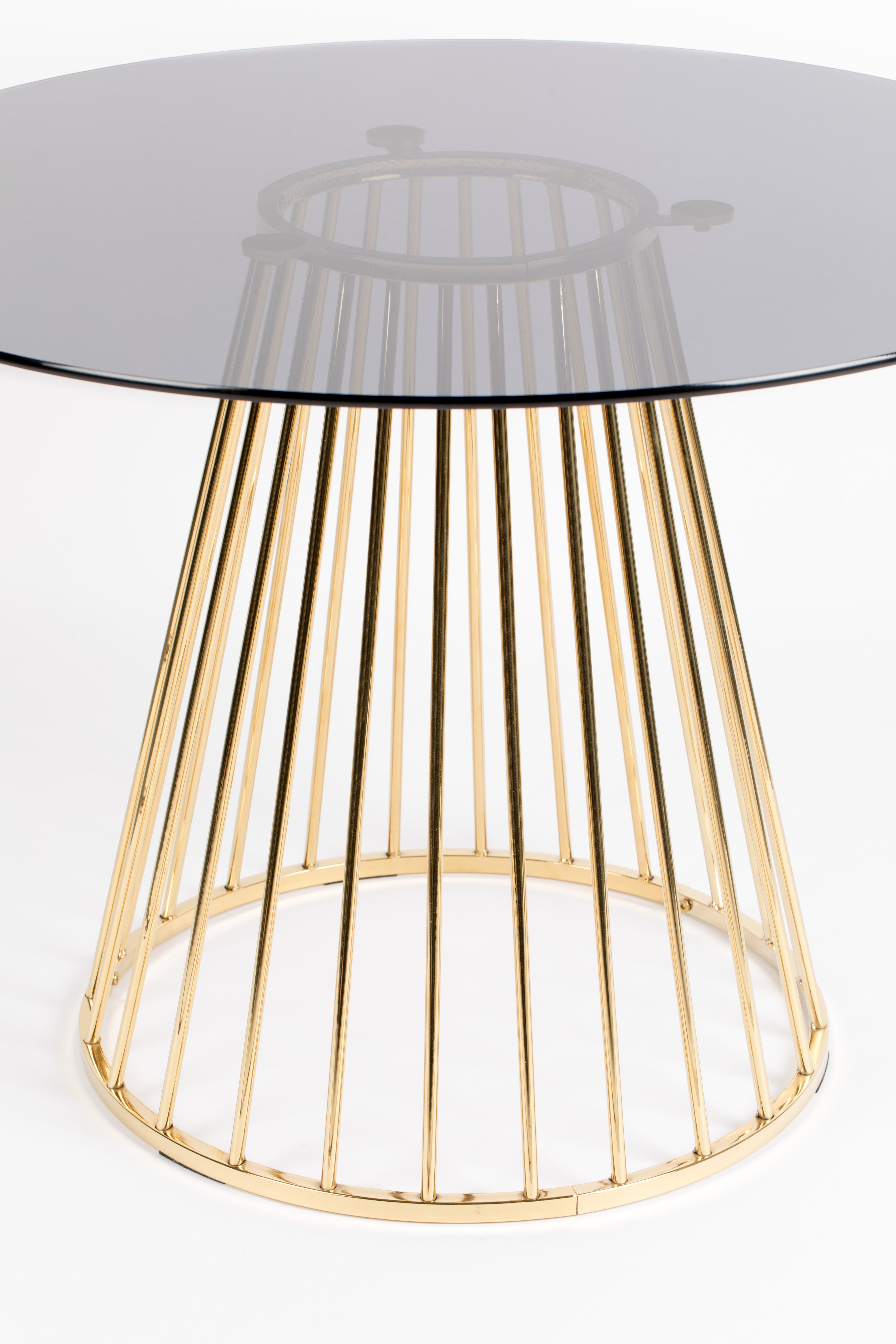 Ronde tafel FLORIS zwart glas met gouden voet