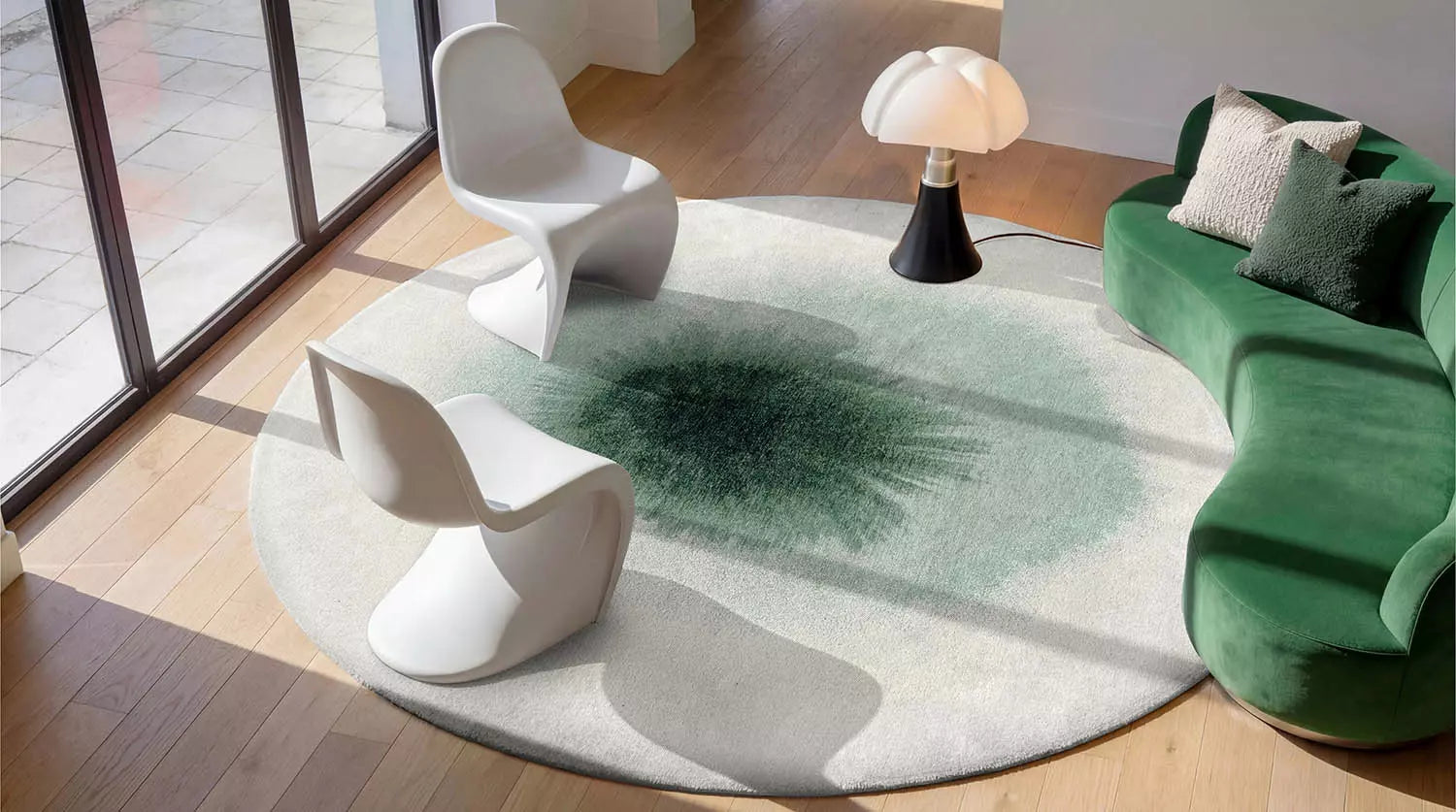 Ronde tapijt DROP wit met beige