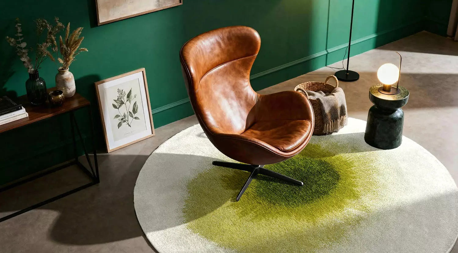 Ronde DROP tapijt wit met groen