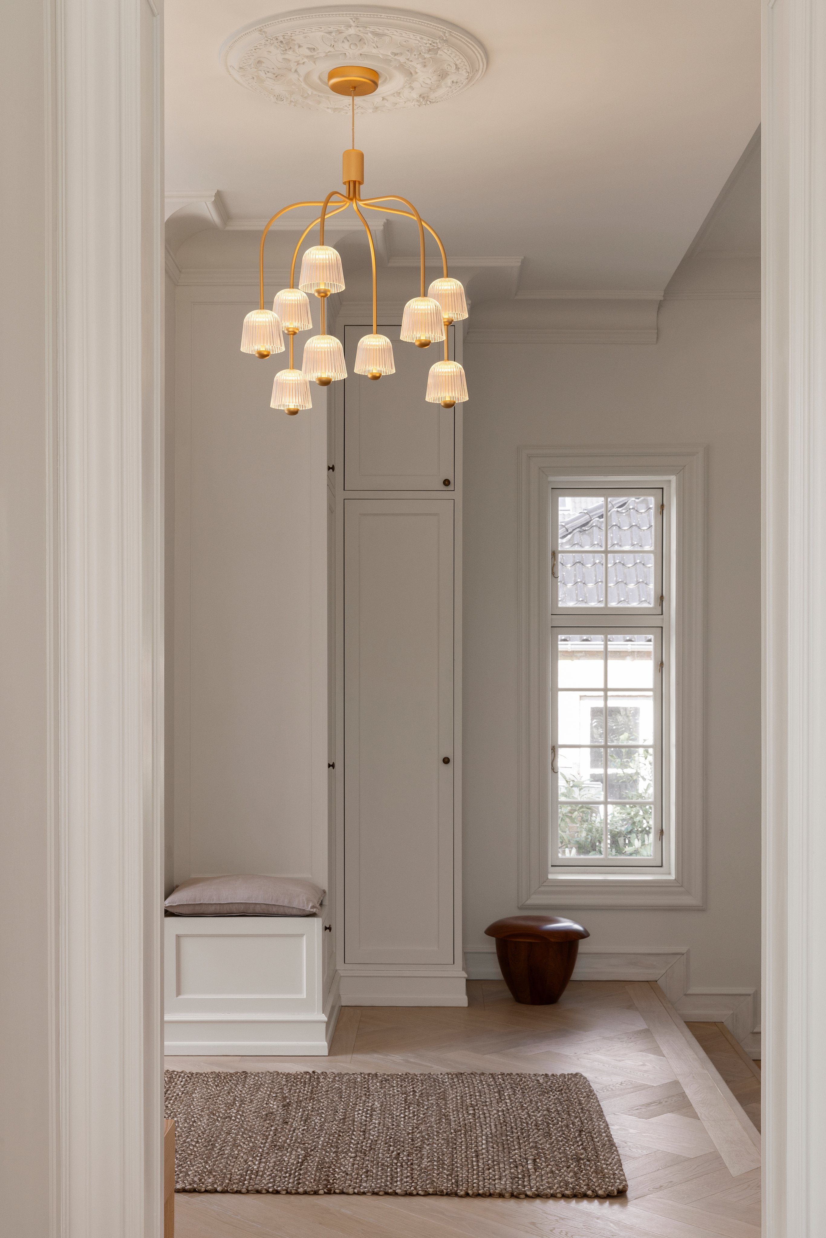 Kroonluchter ASTEEA 9 goud met transparant glas