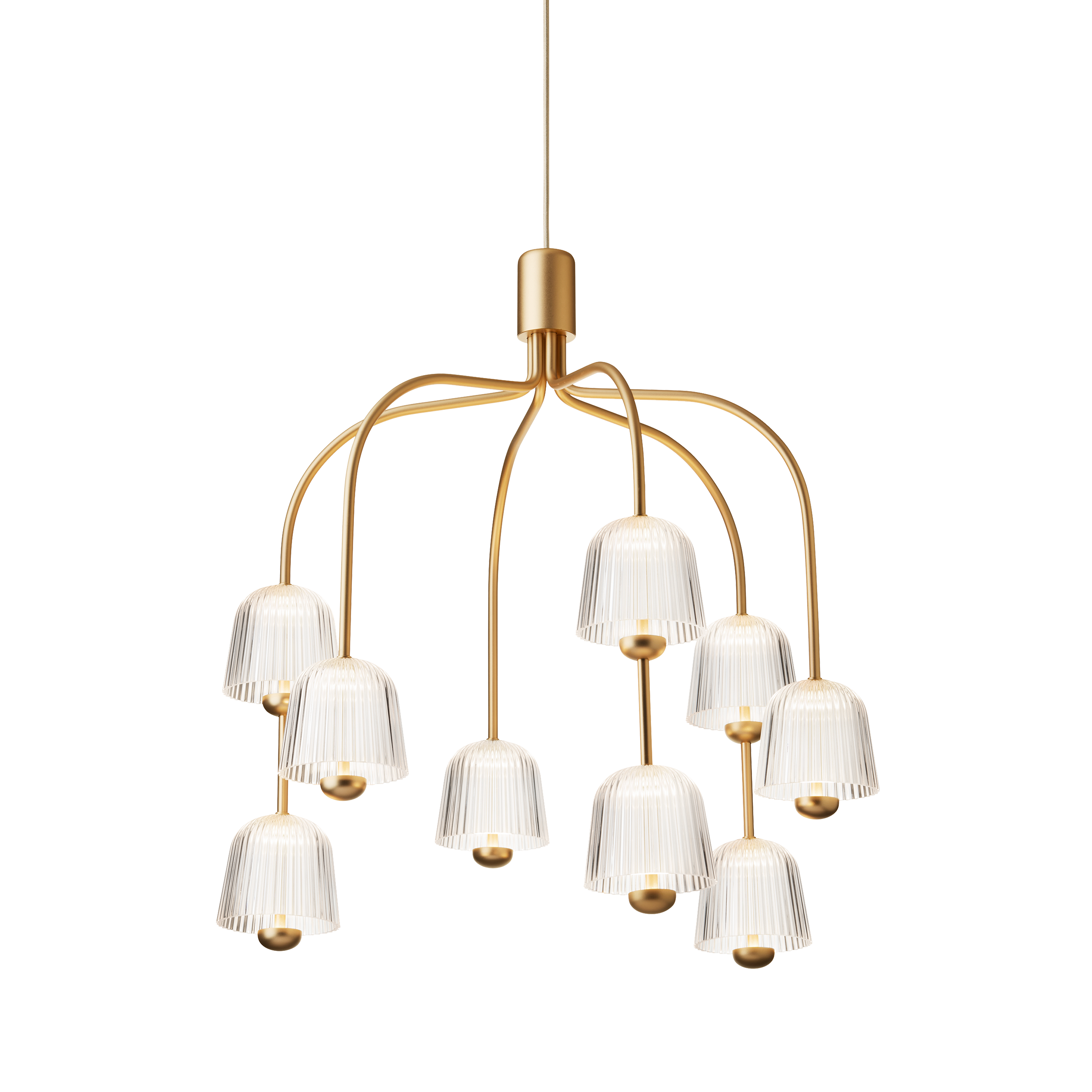 Kroonluchter ASTEEA 9 goud met transparant glas