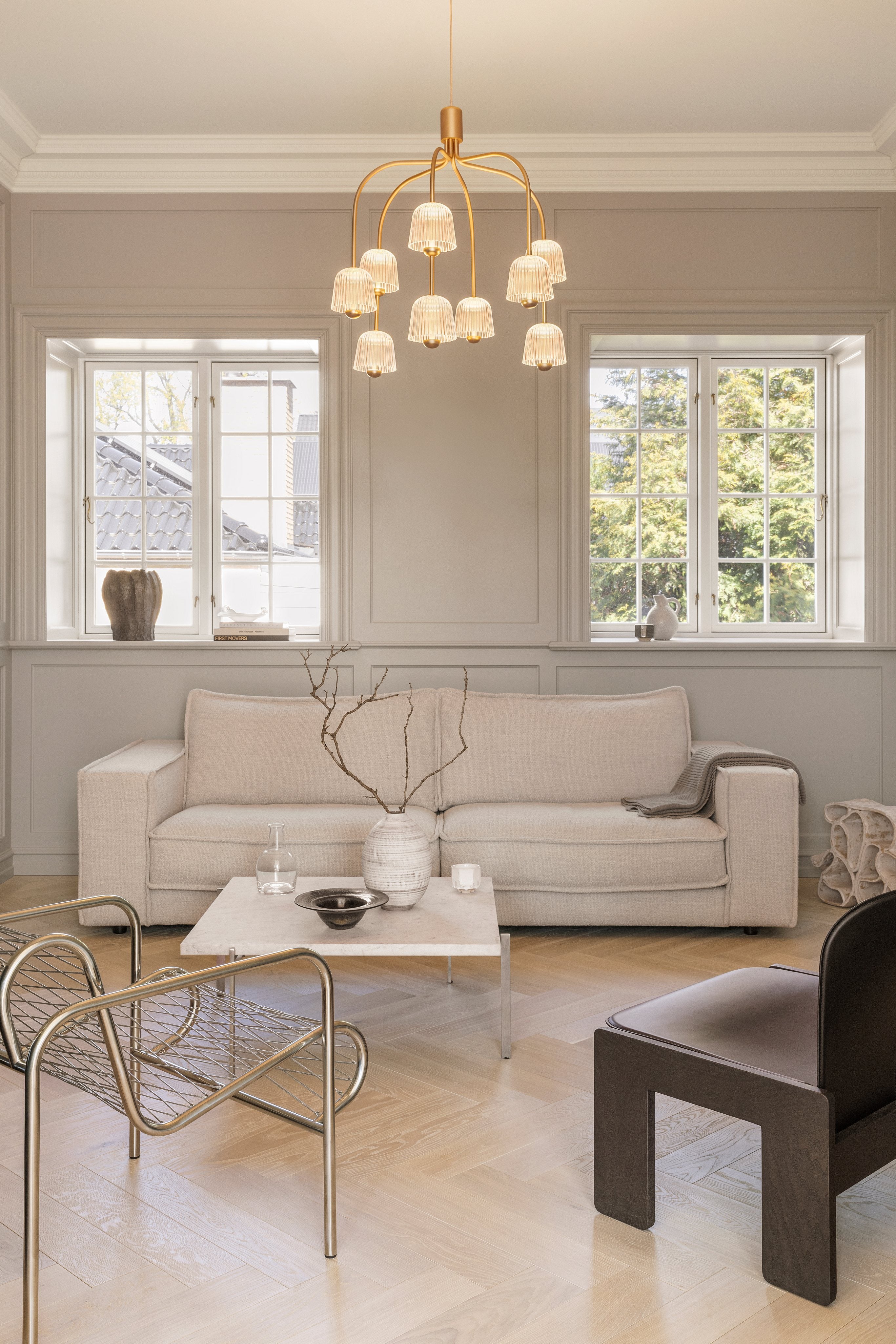 Kroonluchter ASTEEA 9 goud met transparant glas