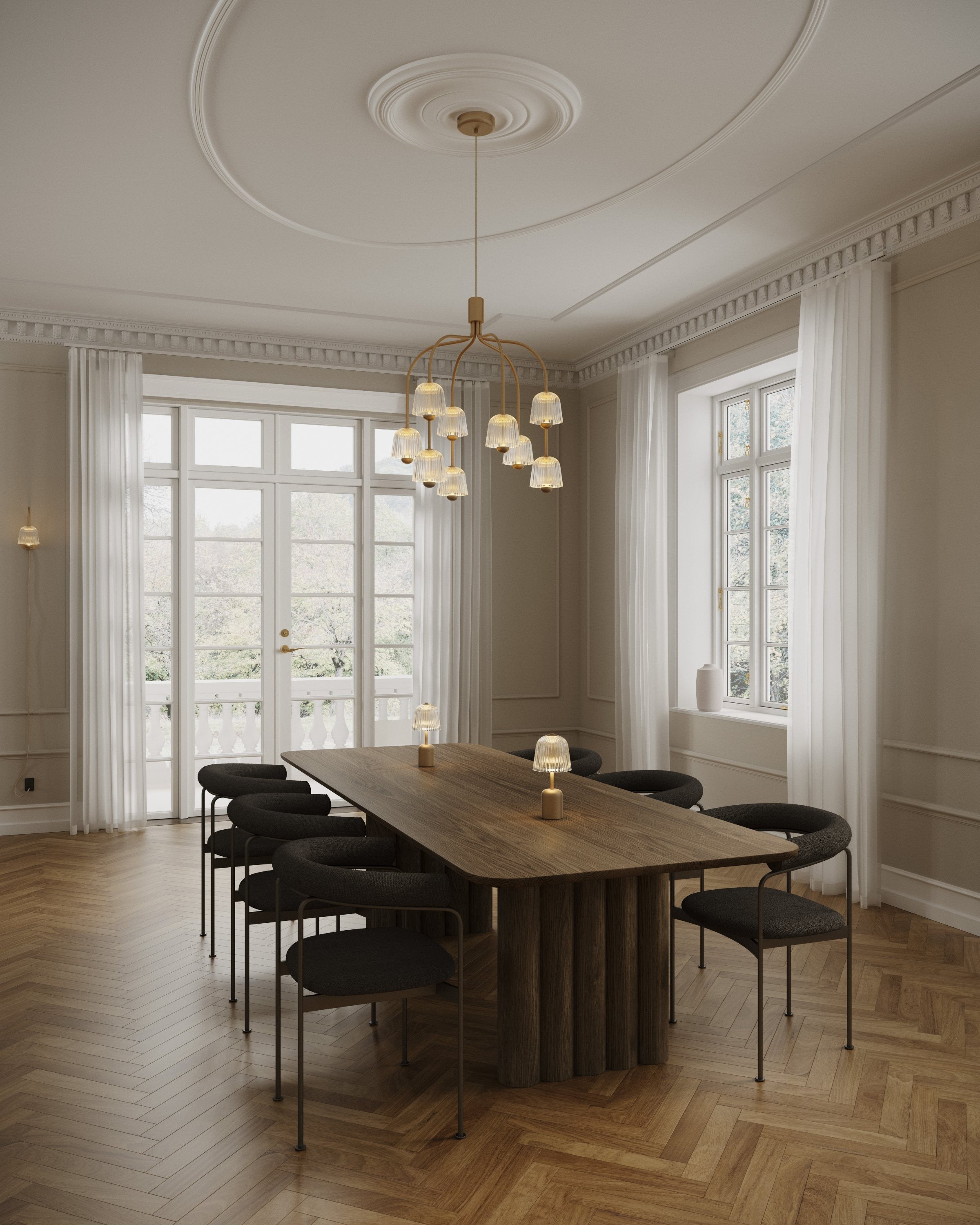 Kroonluchter ASTEEA 9 goud met transparant glas