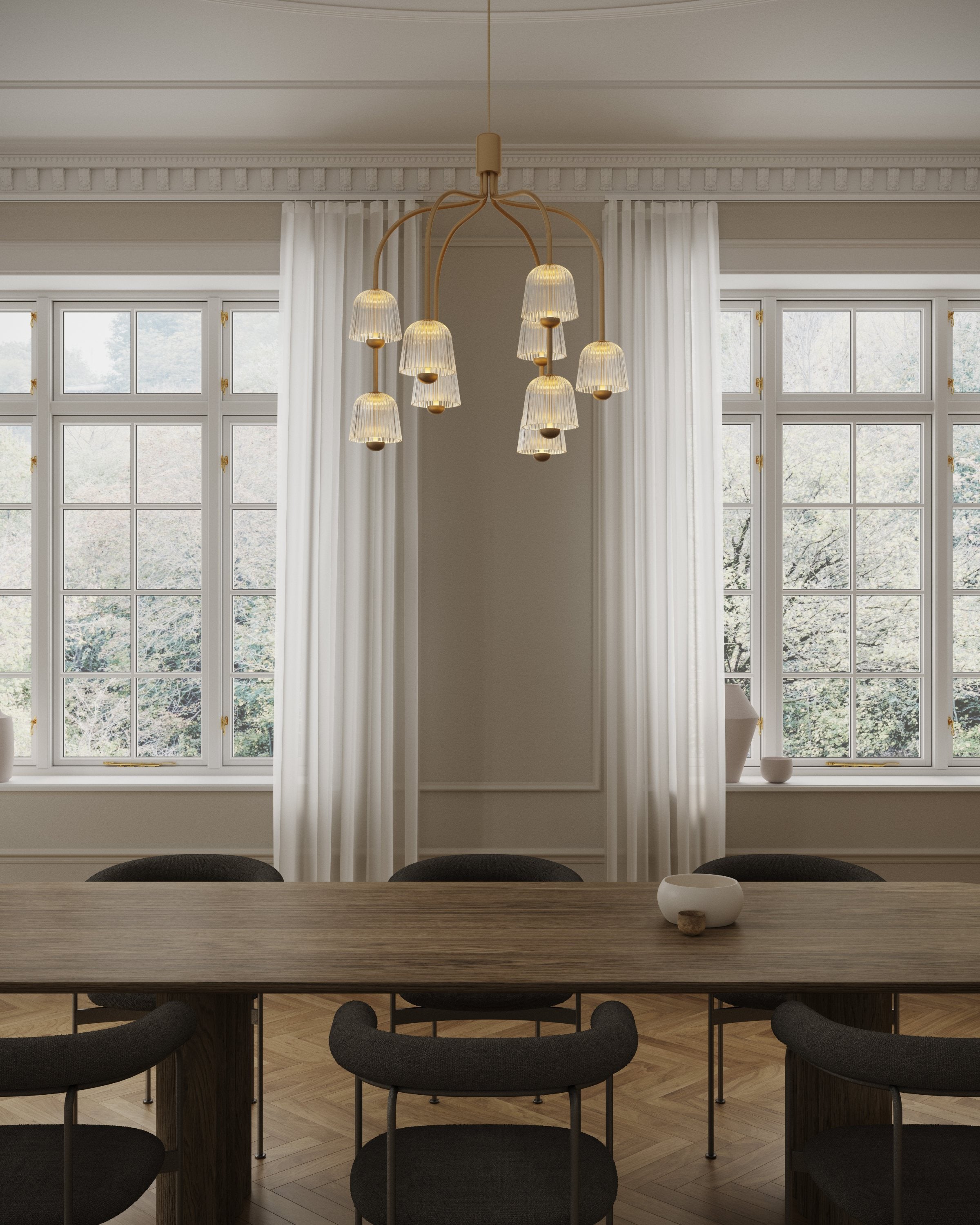 Kroonluchter ASTEEA 9 goud met transparant glas