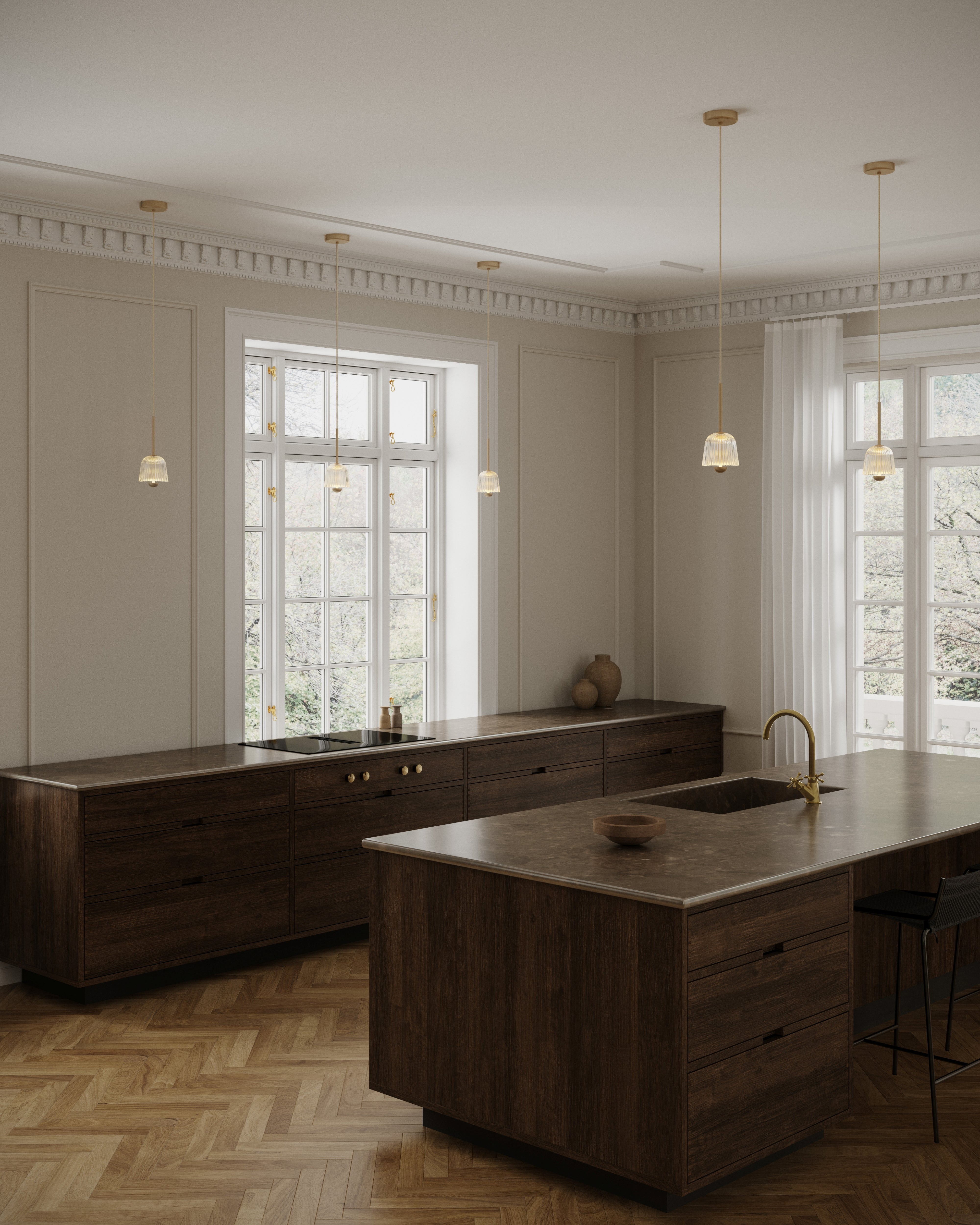Pendelleuchte ASTEEA gold mit transparentem Glas