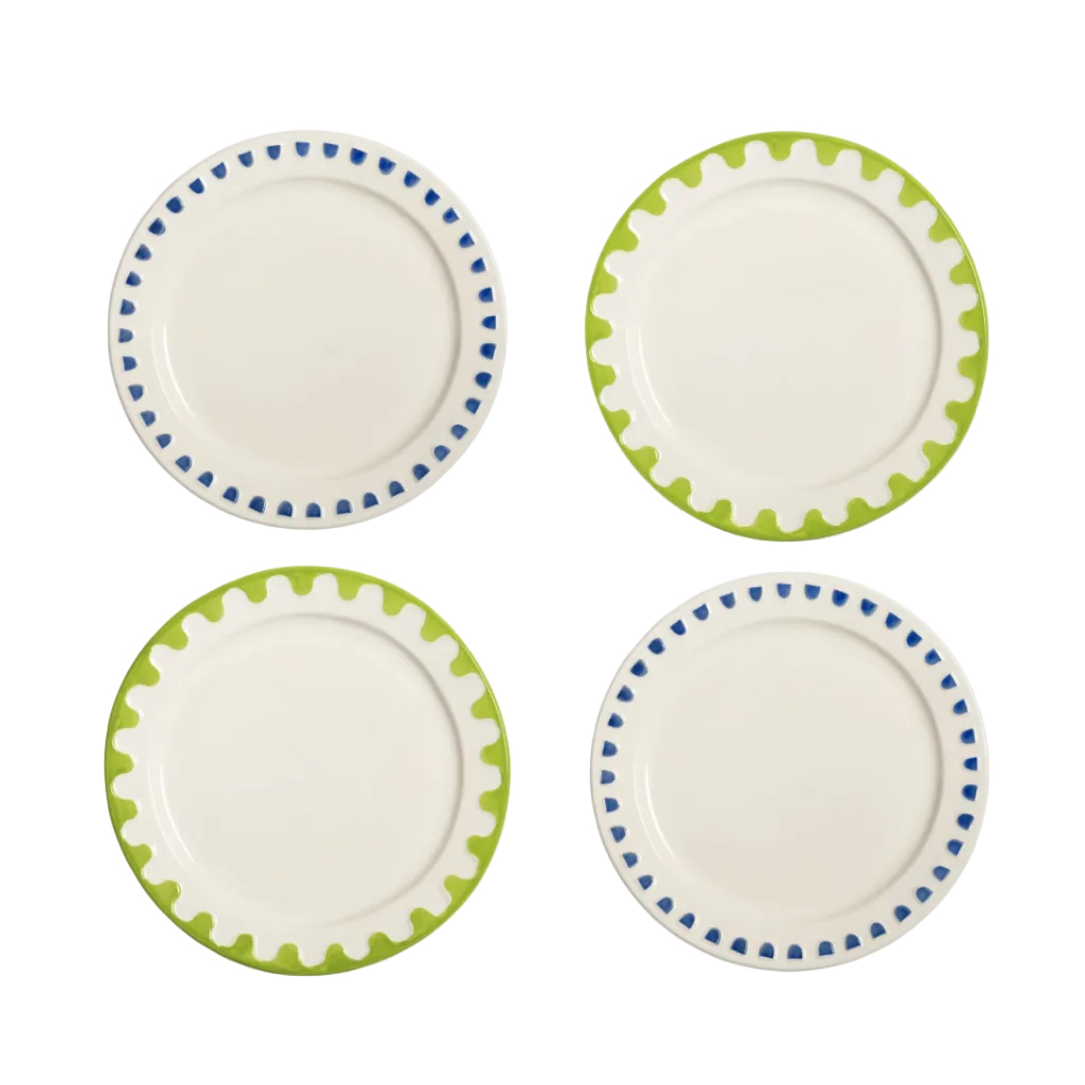 FOLK white breakfast plate set with blue and green