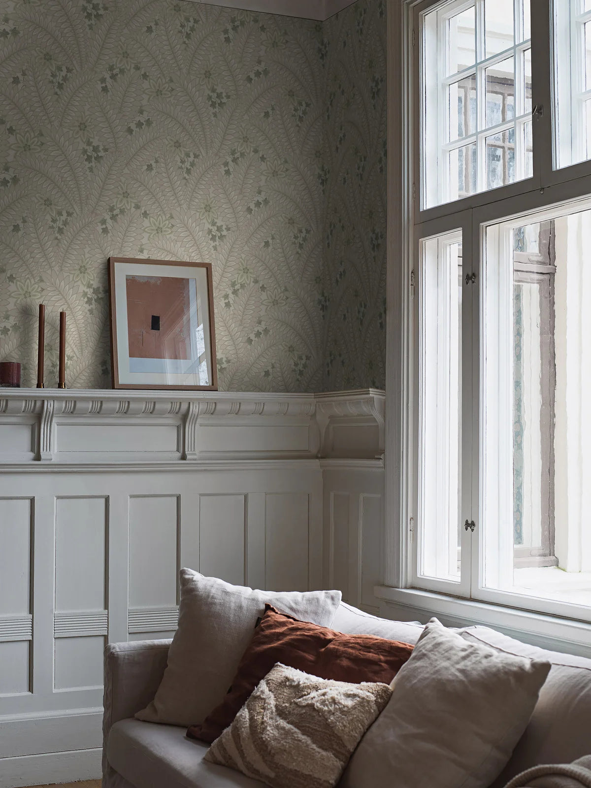 Hidden Ivy Beige and Green Leaf Pattern Wallpaper