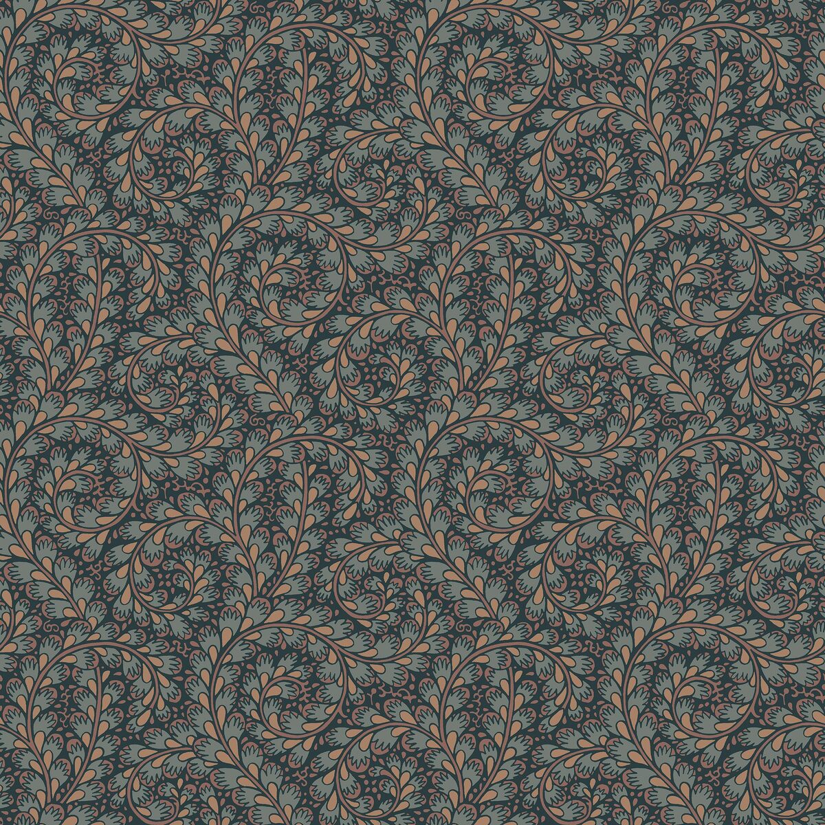 Behang met plantenmotief WILD FERNS blauw met beige