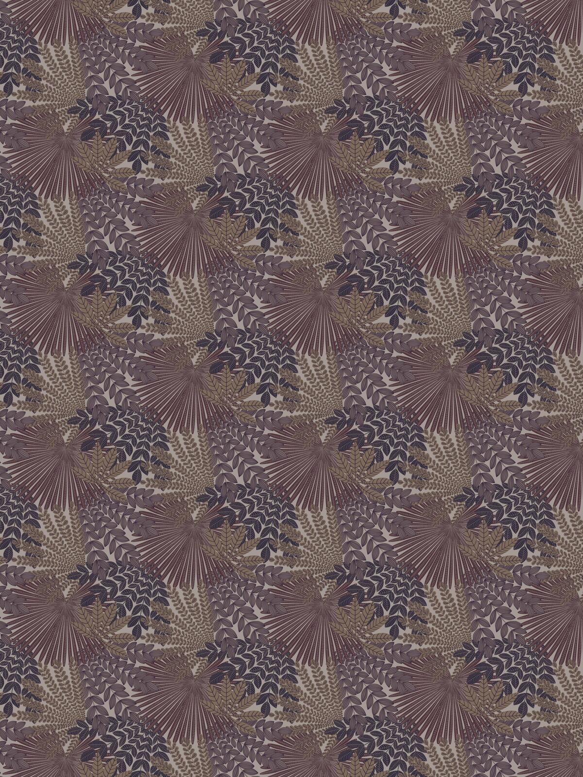 Purple Velvet Leaves Floral Wallpaper with Beige