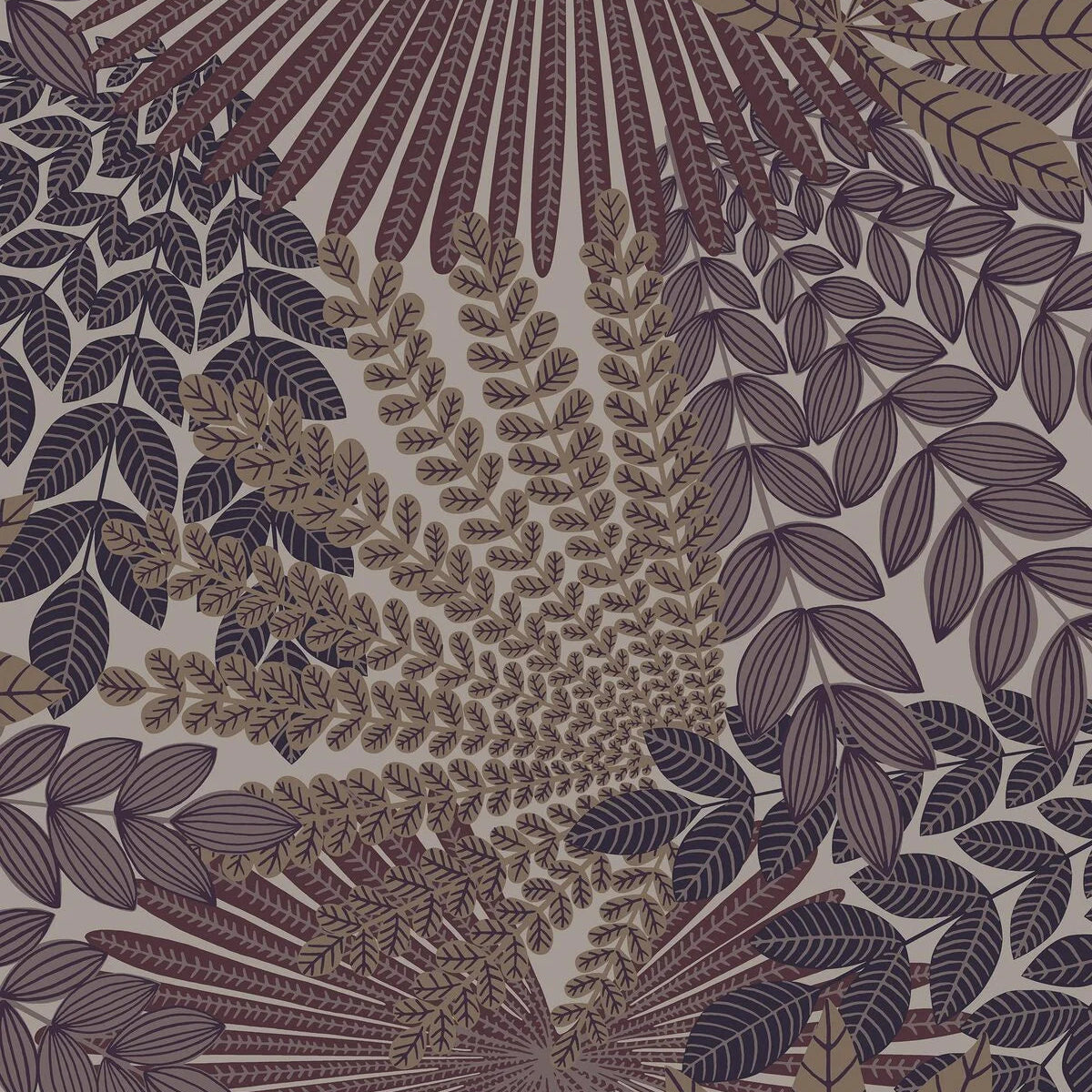 Purple Velvet Leaves Floral Wallpaper with Beige