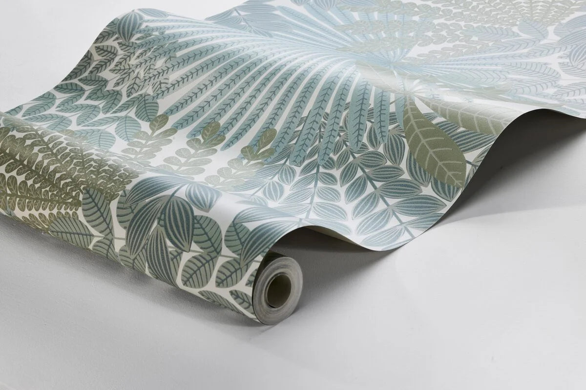 Olive Green Velvet Leaves Floral Wallpaper