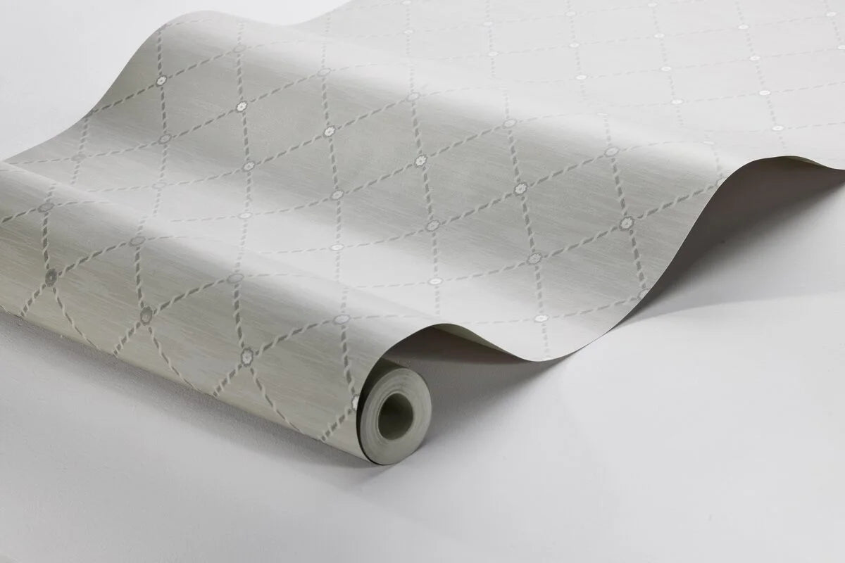Geometrisch patroonbehang GOLDEN TRELLIS grijs met wit