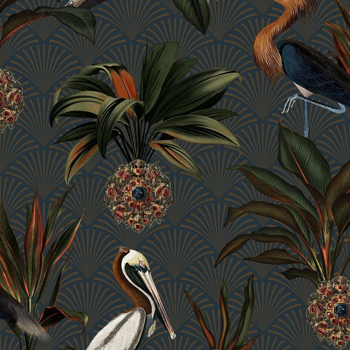 Tapete mit Tiermotiv Vögel SAPPHIRE BIRDS dunkelgrün