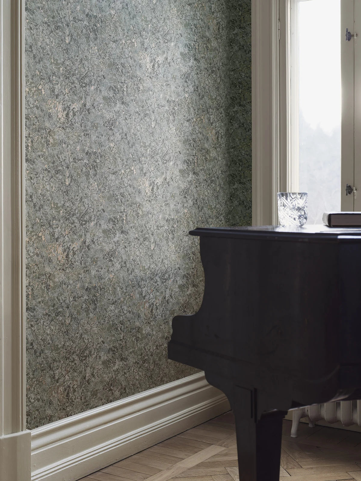 Tapete, die Marmor imitiert, TRAVERTINE, gedämpftes Grün