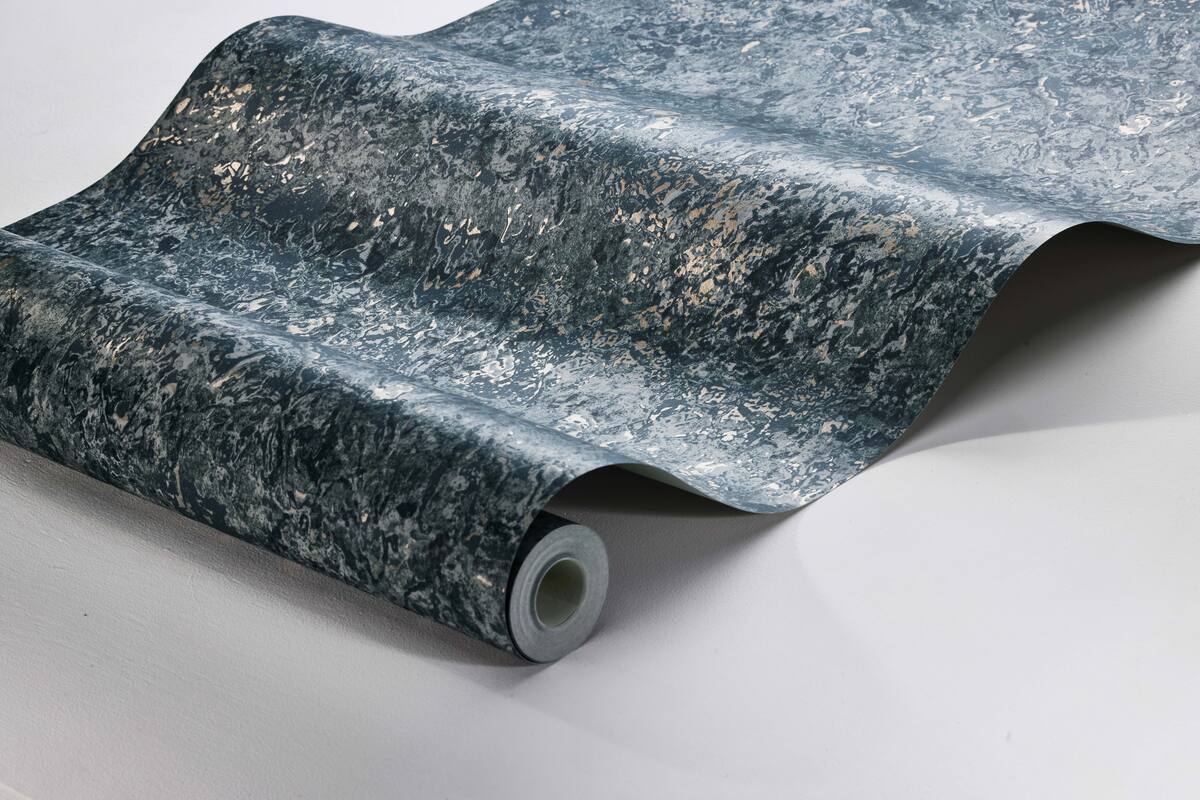 Marmerimitatiebehang TRAVERTINE blauw