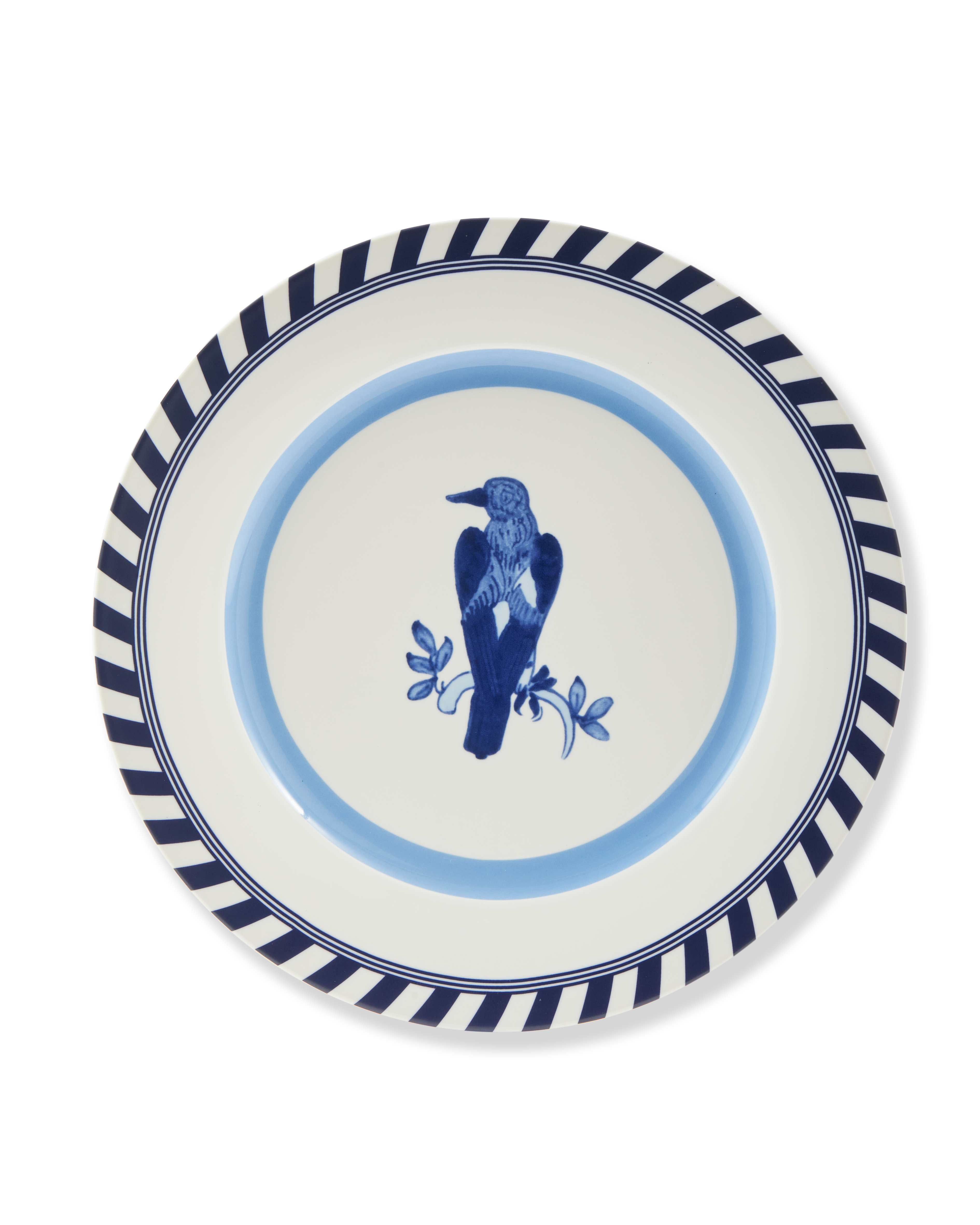 Set van borden MET VOGELPATROON wit met blauw