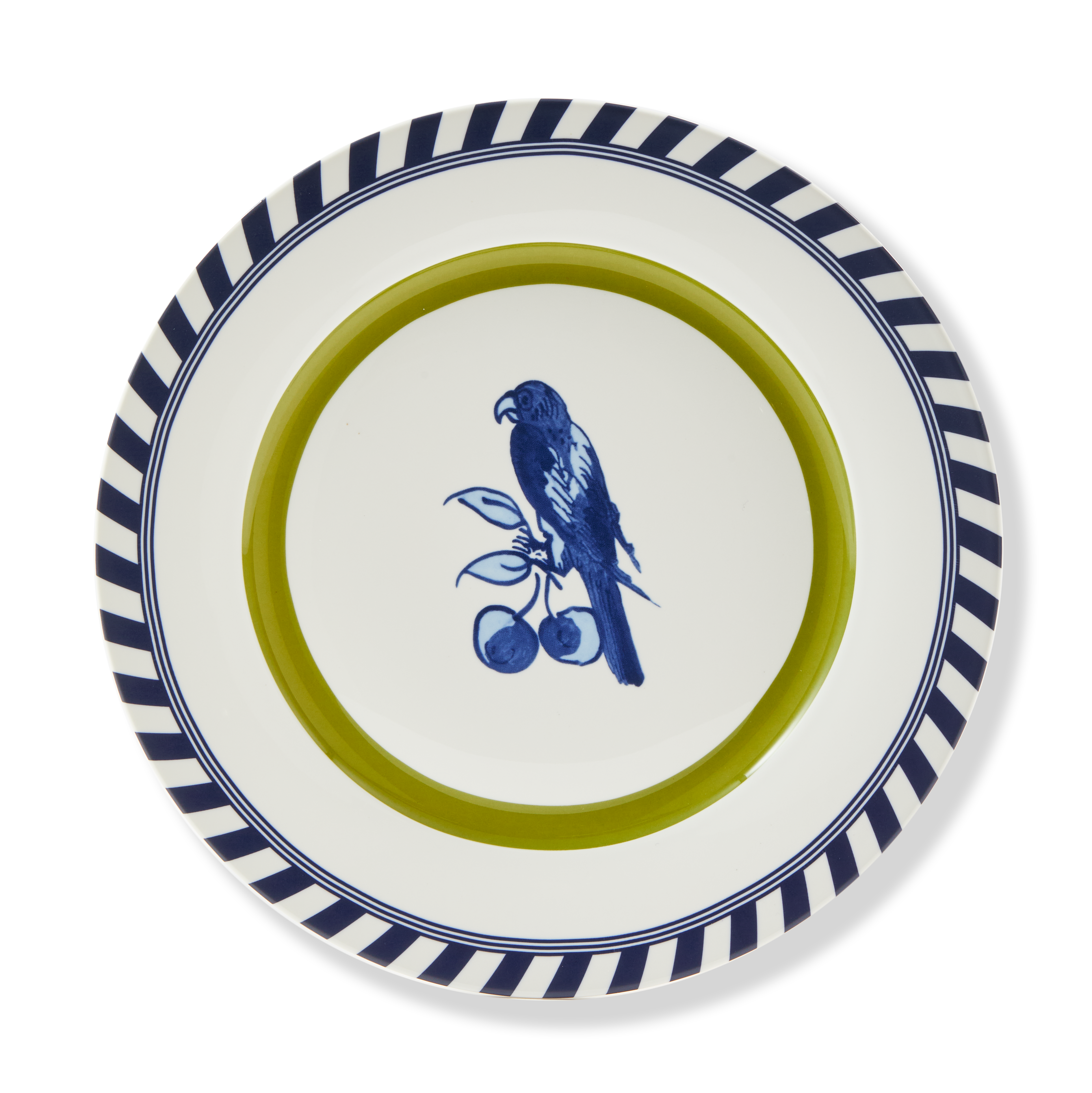 Bird Patterned Plate Set White with Olive and Blue