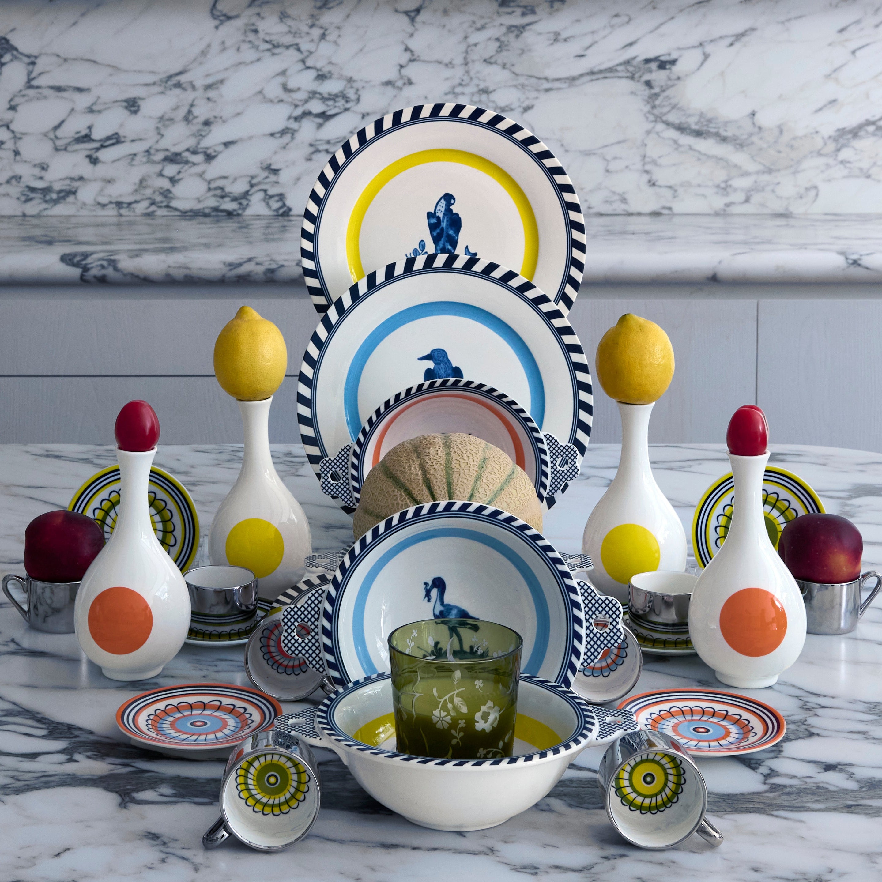 Set van espresso kopjes FLORAL geel en olijfkleurig