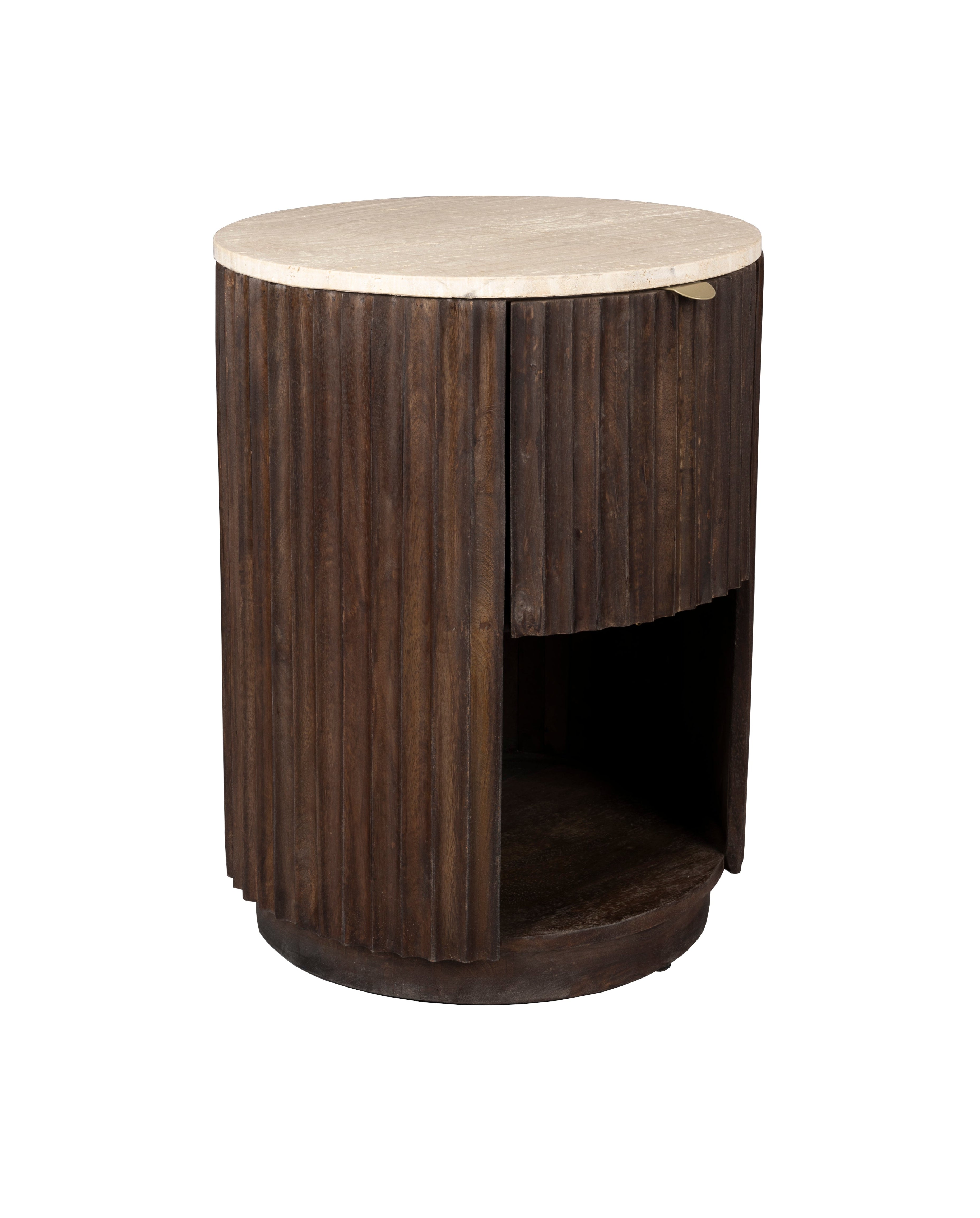 Zijtafel MARLOW travertijn met houten basis