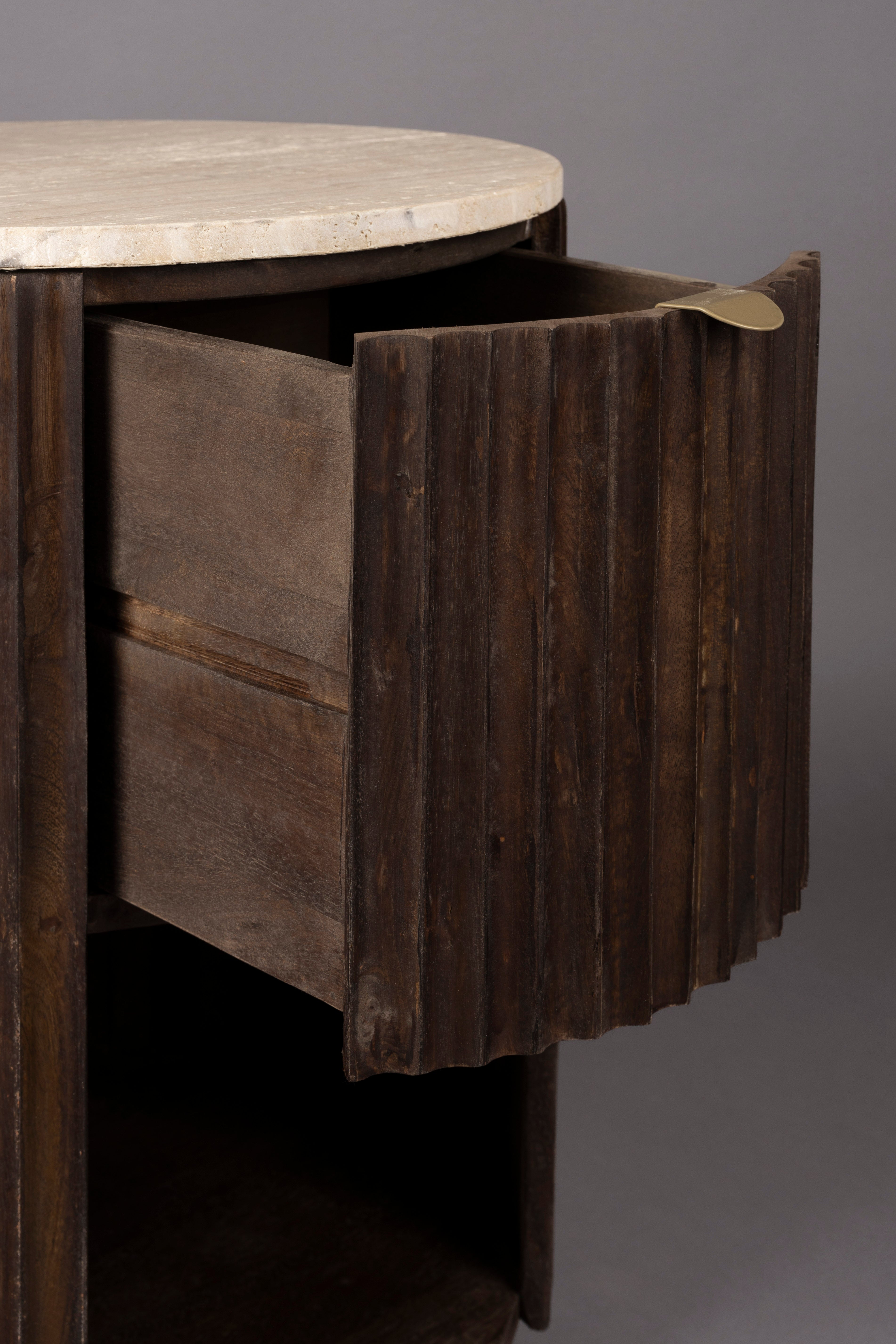 Zijtafel MARLOW travertijn met houten basis