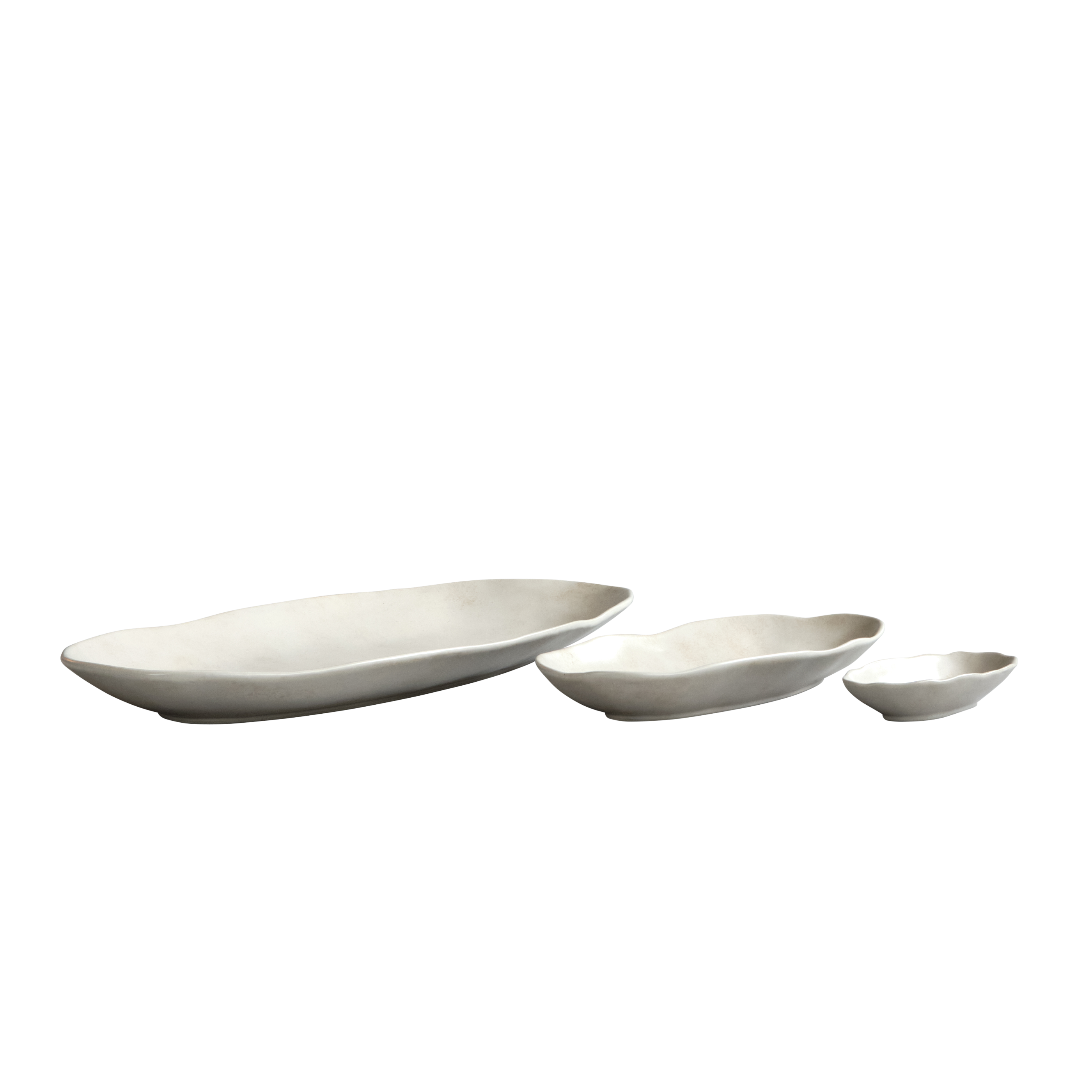 Set van ovale dienbladen NATIVE witte steengoed