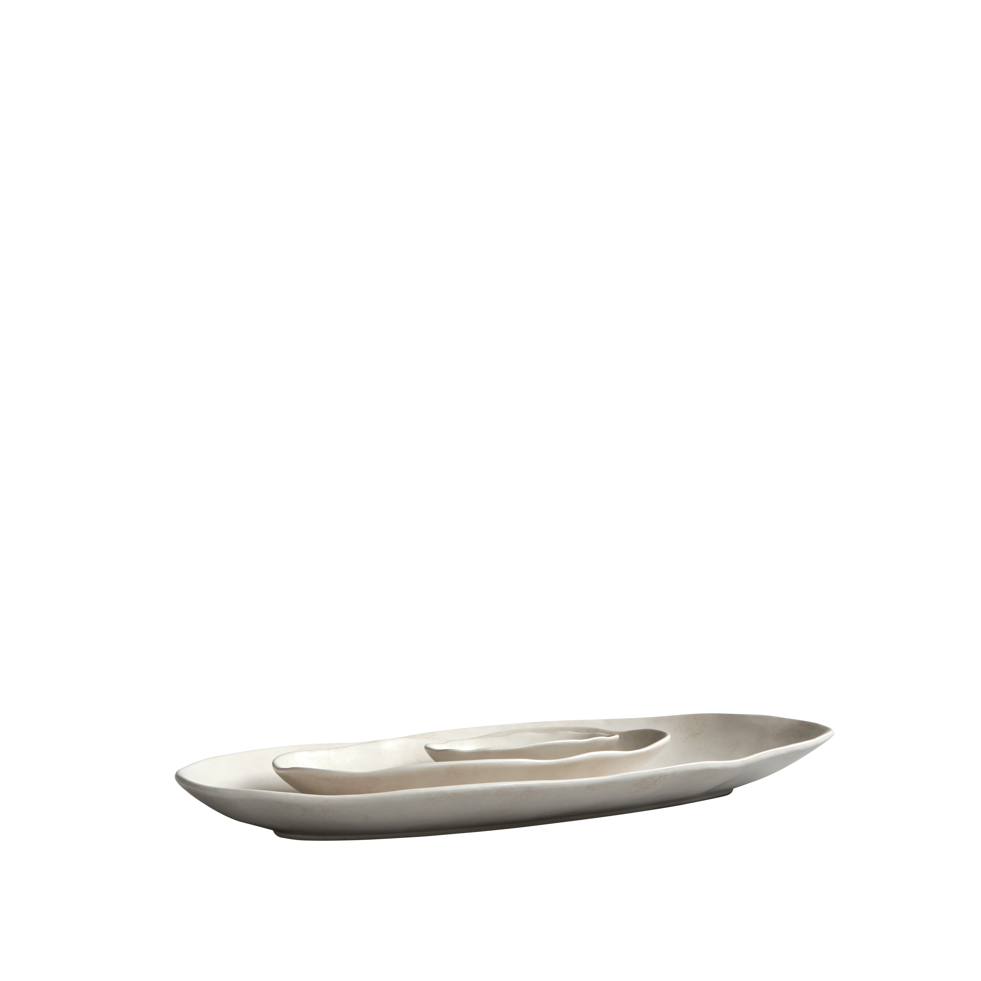 Set van ovale dienbladen NATIVE witte steengoed