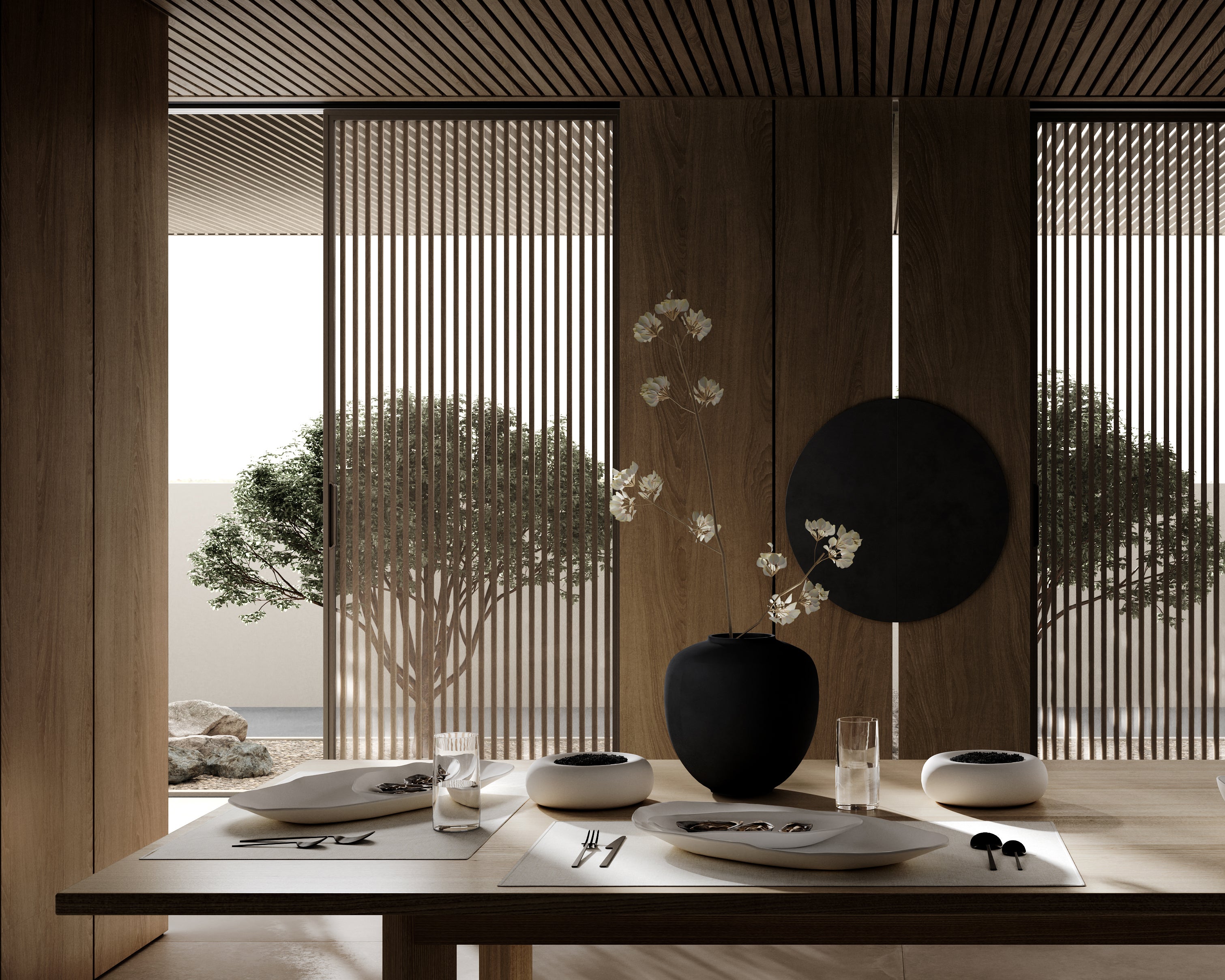 Set van ovale dienbladen NATIVE witte steengoed