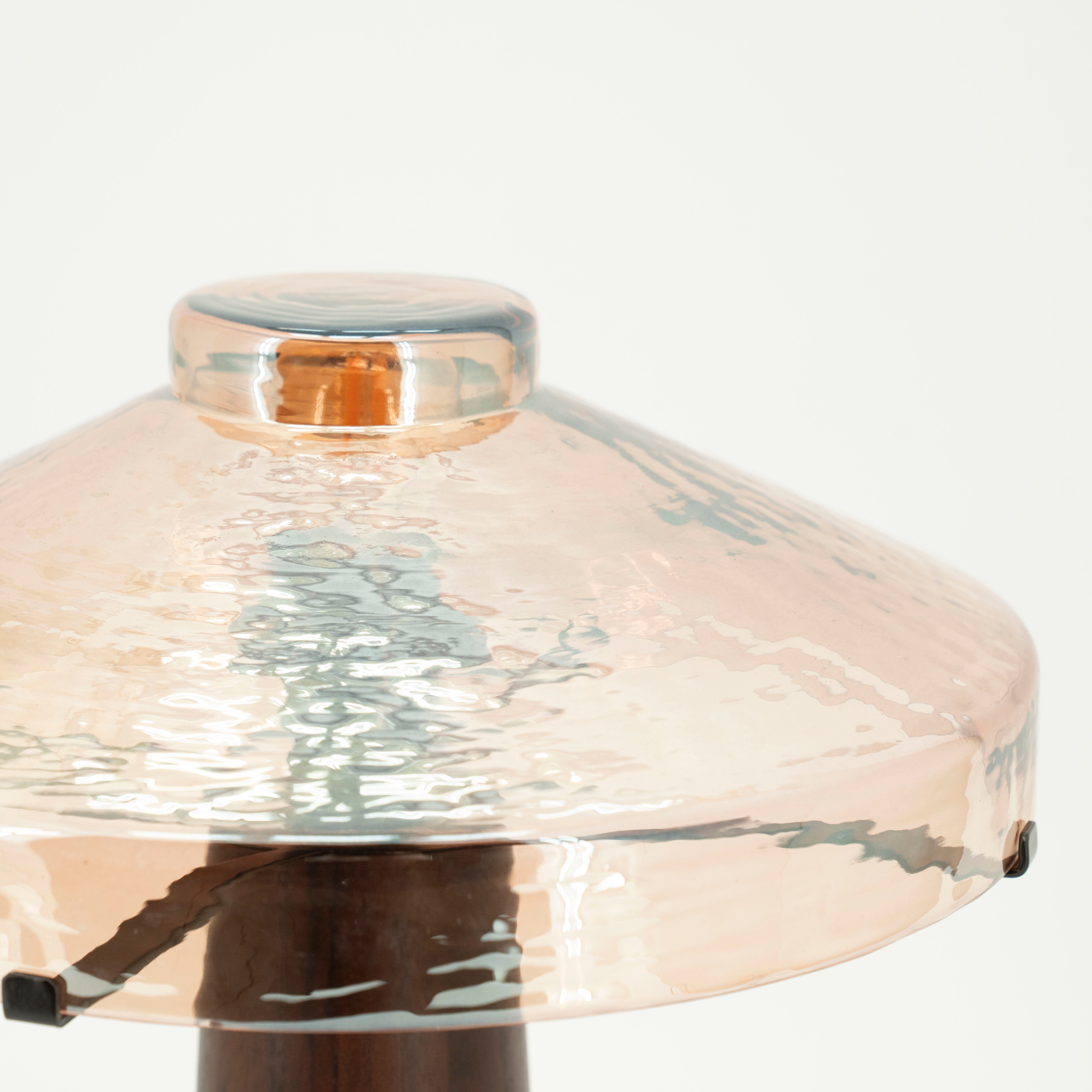 DOME table lamp with wooden base and glass shade