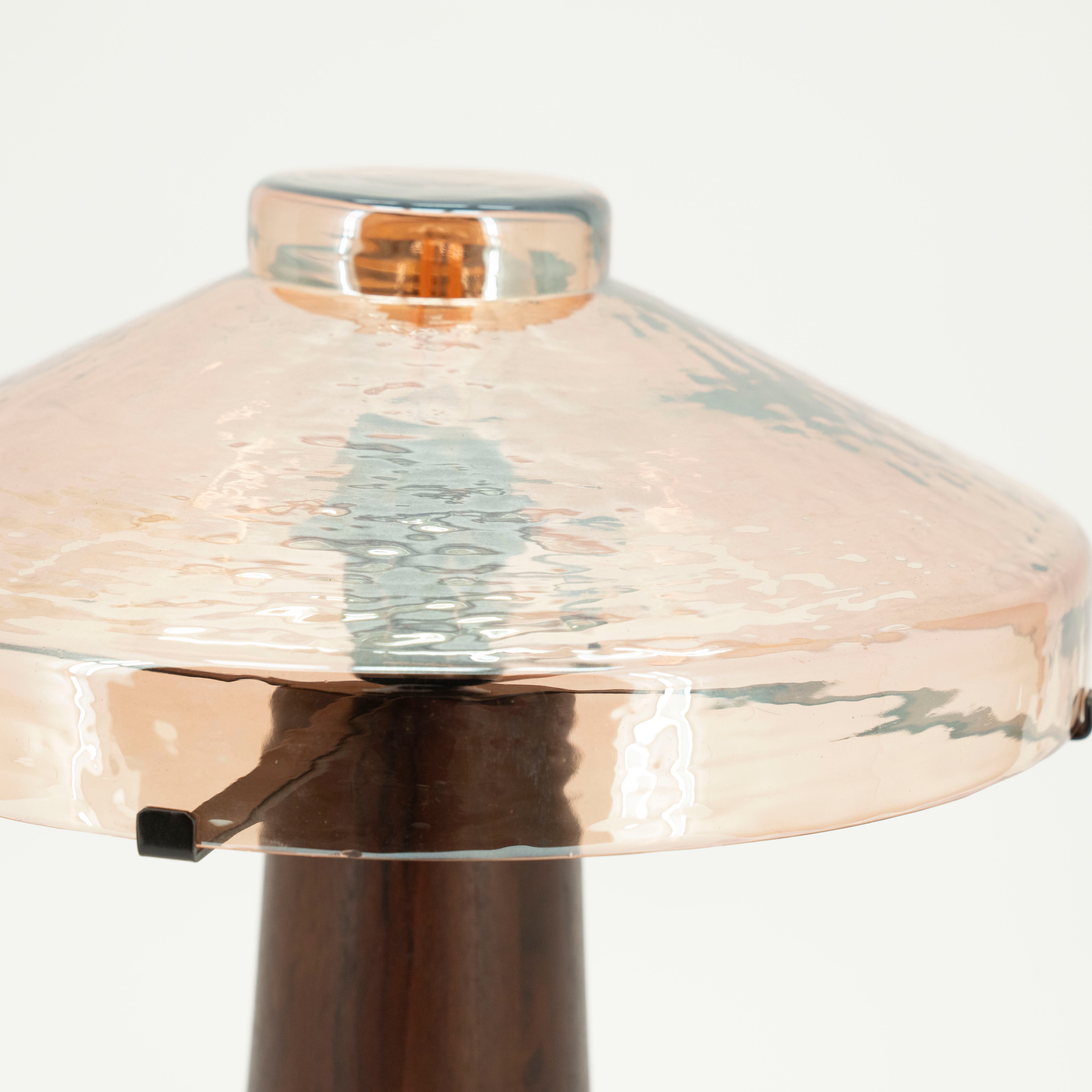 DOME table lamp with wooden base and glass shade