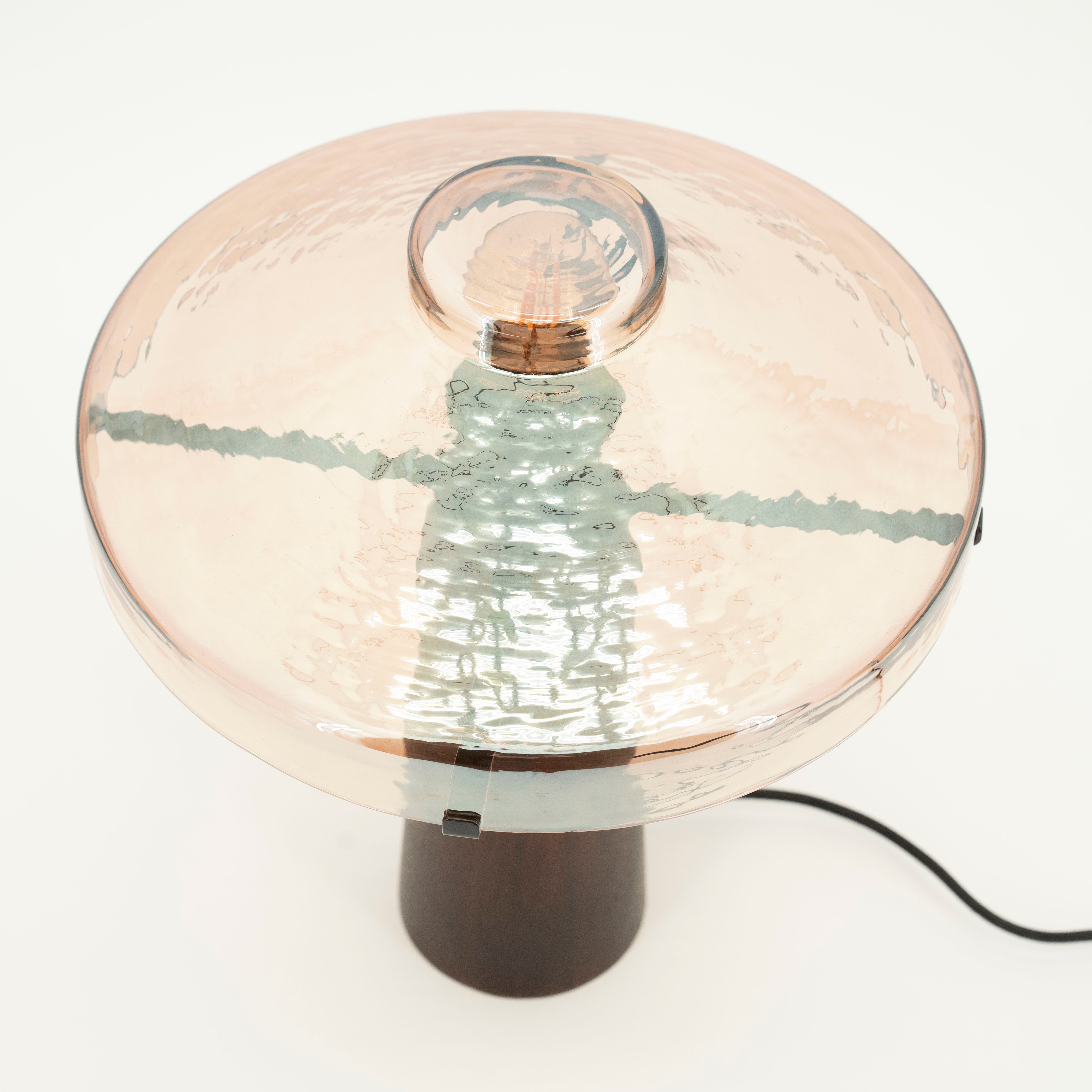 DOME table lamp with wooden base and glass shade