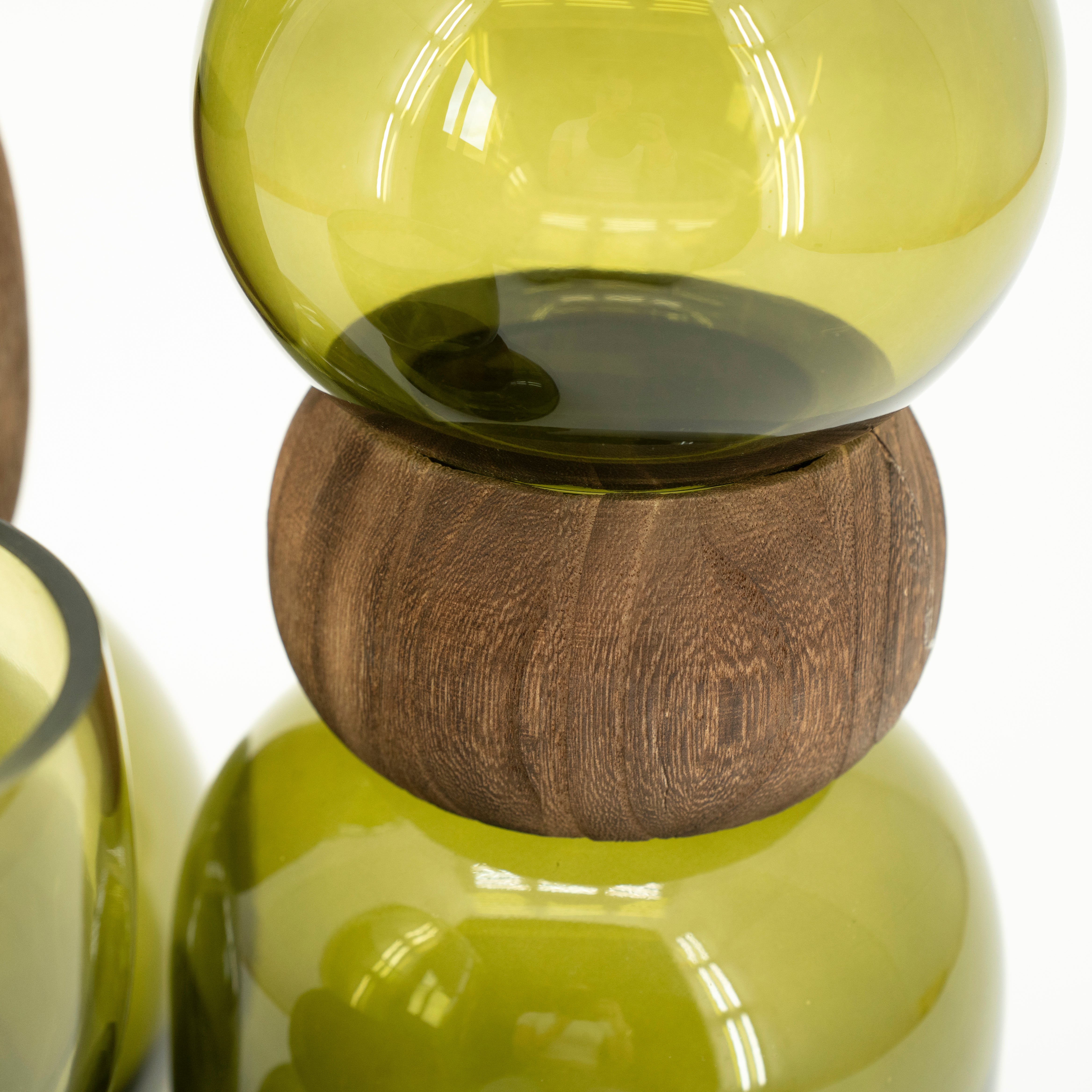 Vase VERRA grünes Glas mit Holz