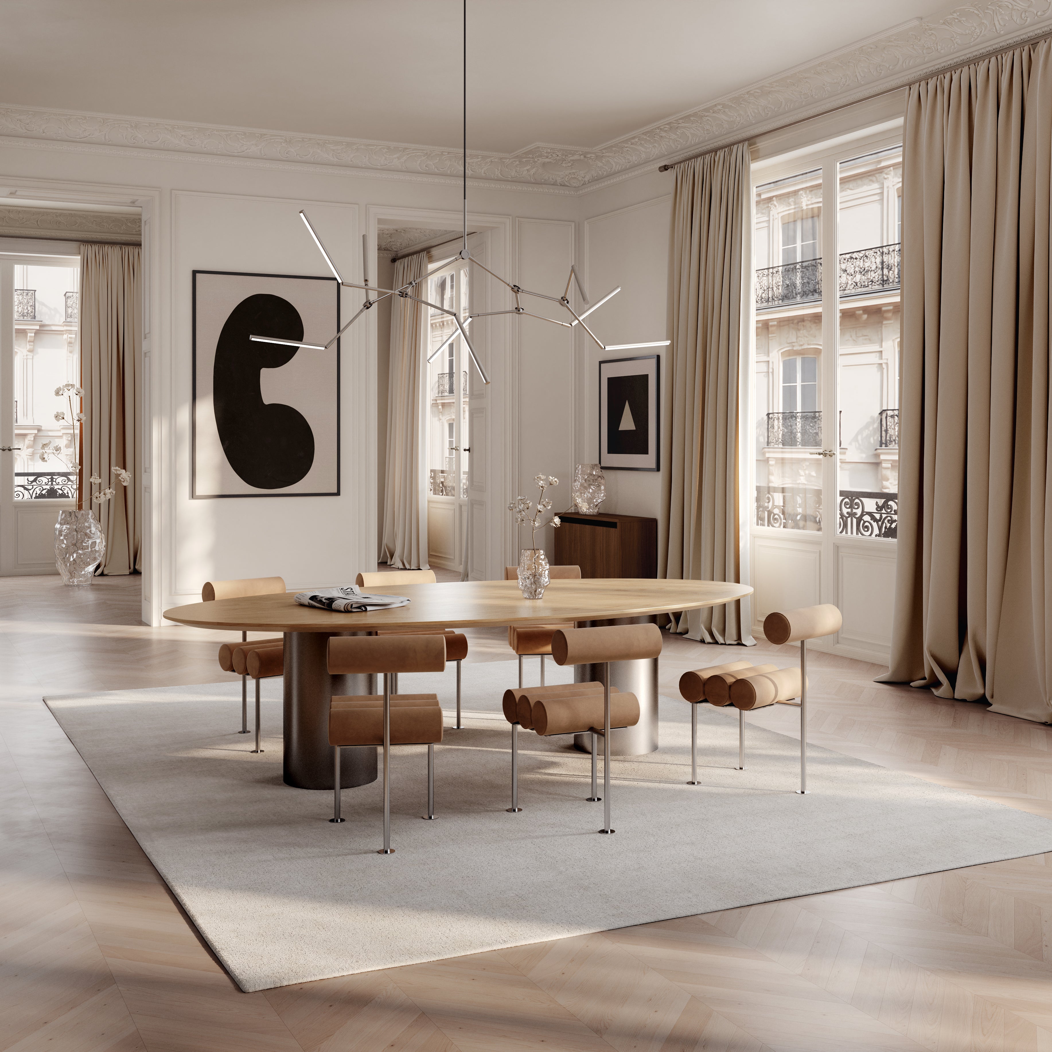 Stuhl HIRO warmbeige mit verchromtem Gestell