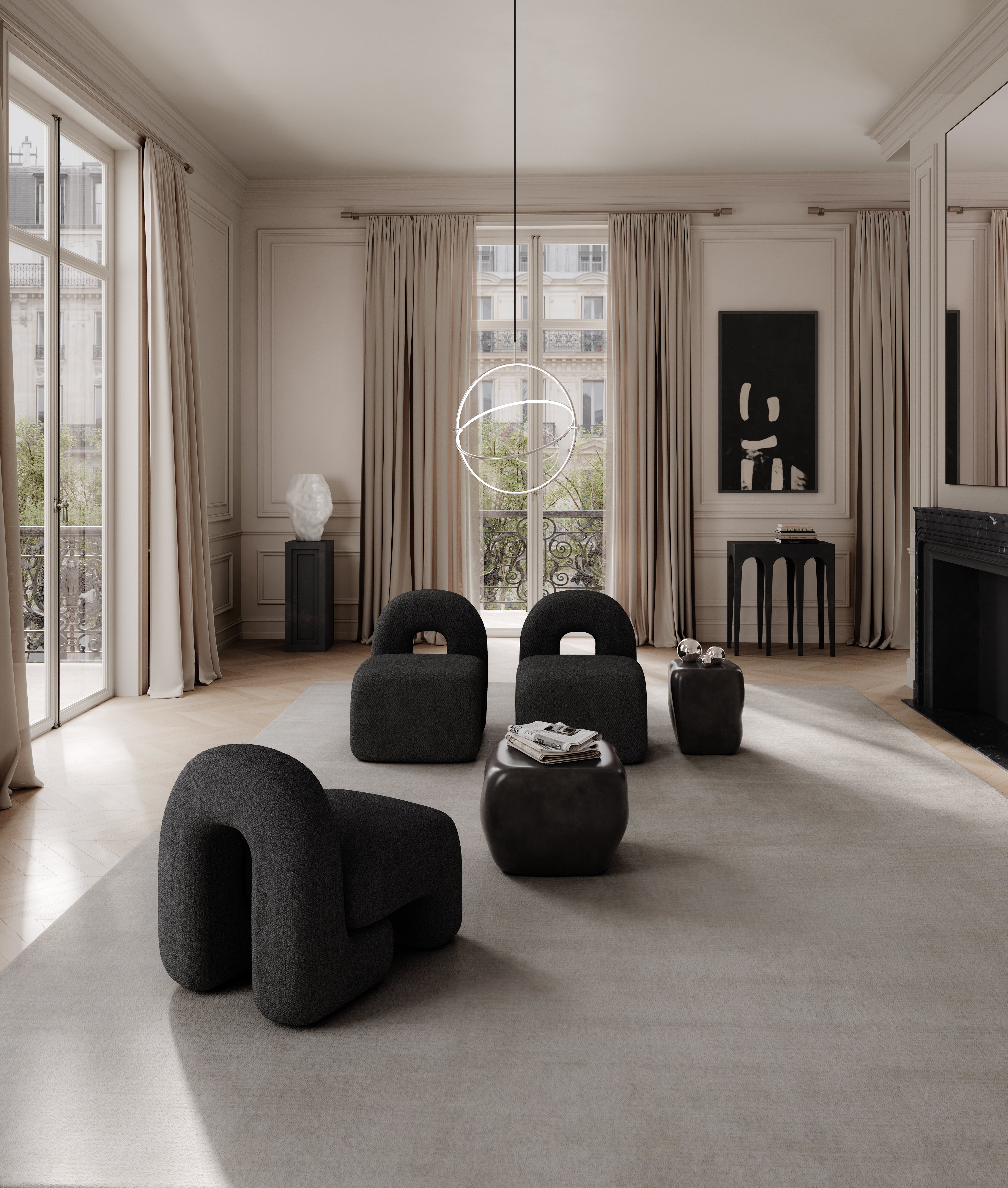 Sessel DAIKU grau-braun Bouclé