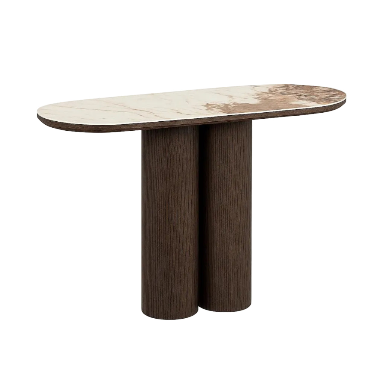 LANGFORD Console brown oak veneer with beige ceramic top