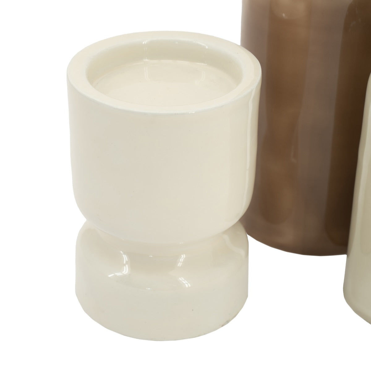 ROANY DUO kaarsenhouder set bruin met wit en beige