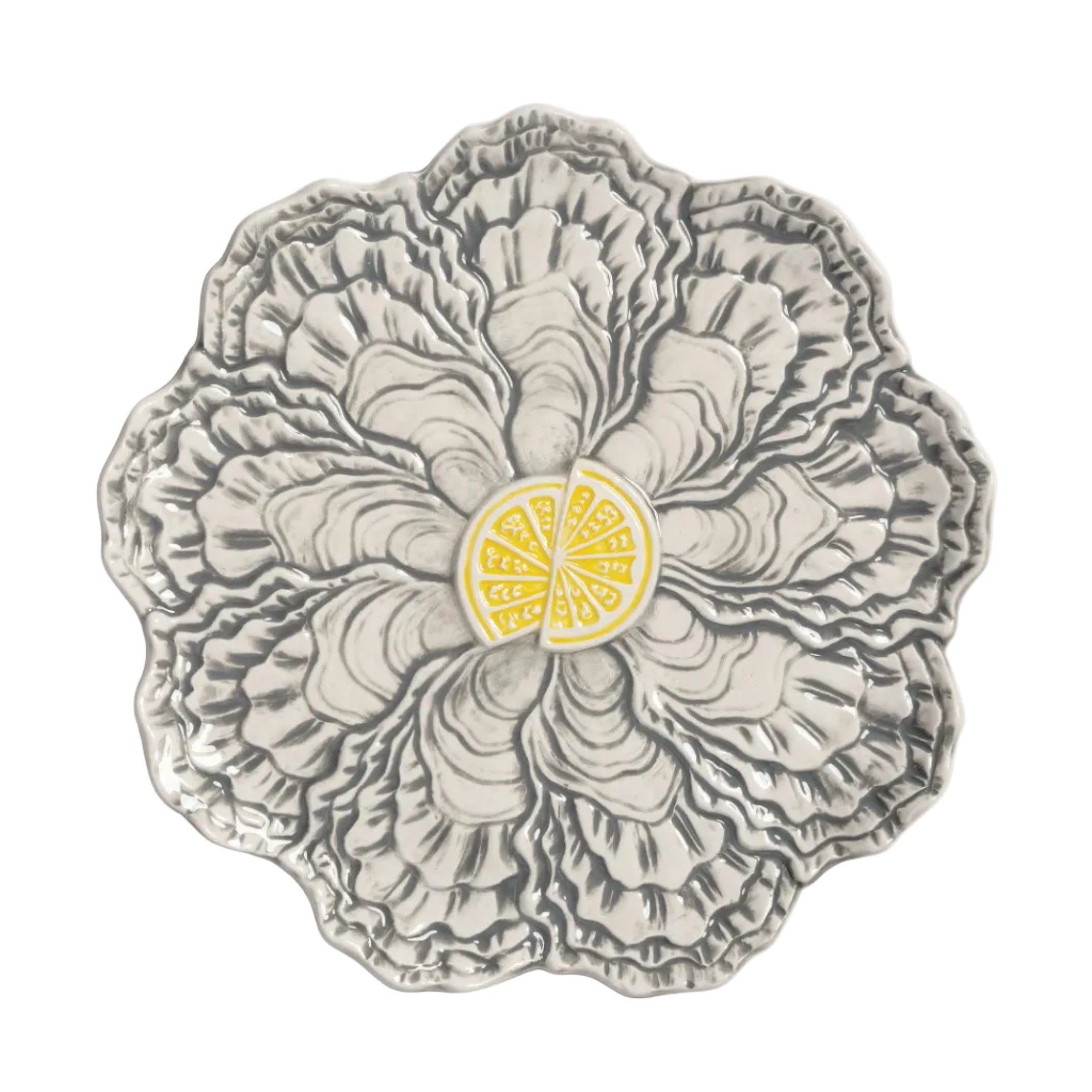 Gray OYSTER dessert plate with yellow
